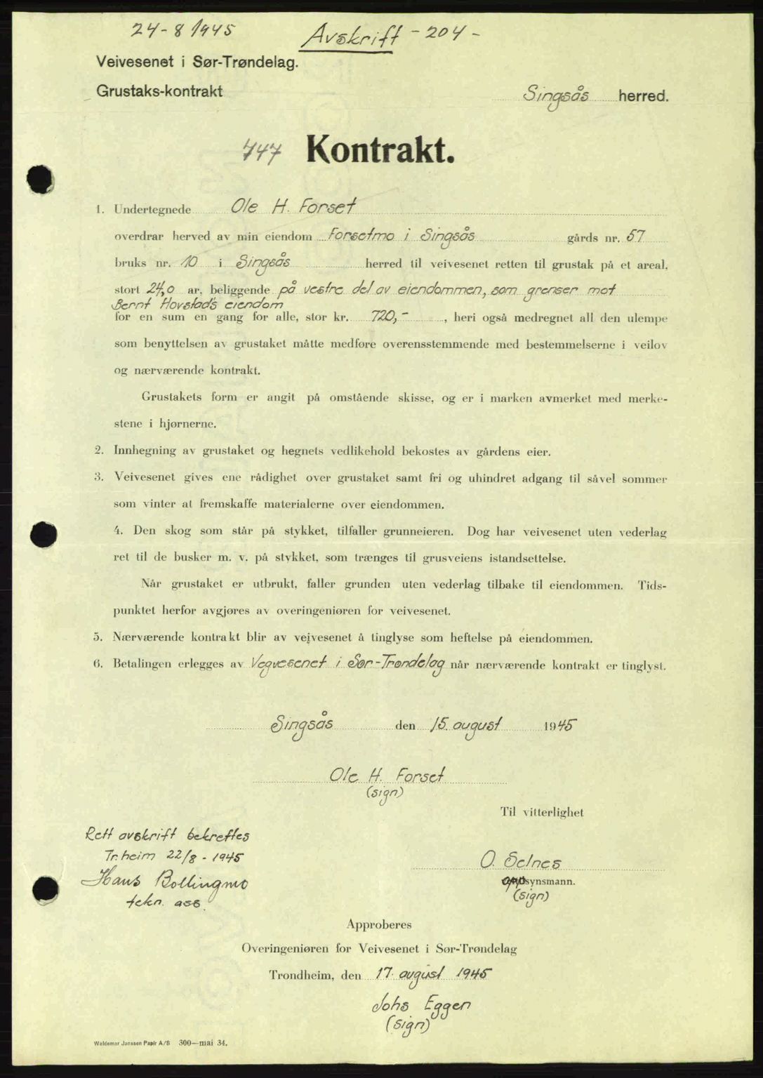 Gauldal sorenskriveri, SAT/A-0014/1/2/2C: Pantebok nr. A1a, 1945-1945, Dagboknr: 747/1945