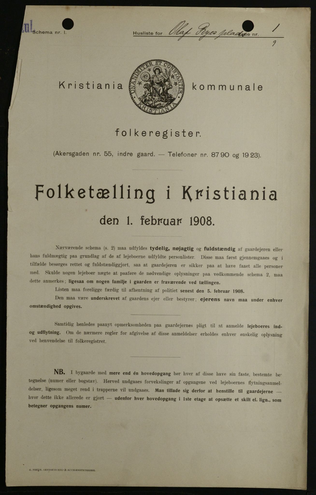 OBA, Kommunal folketelling 1.2.1908 for Kristiania kjøpstad, 1908, s. 67315