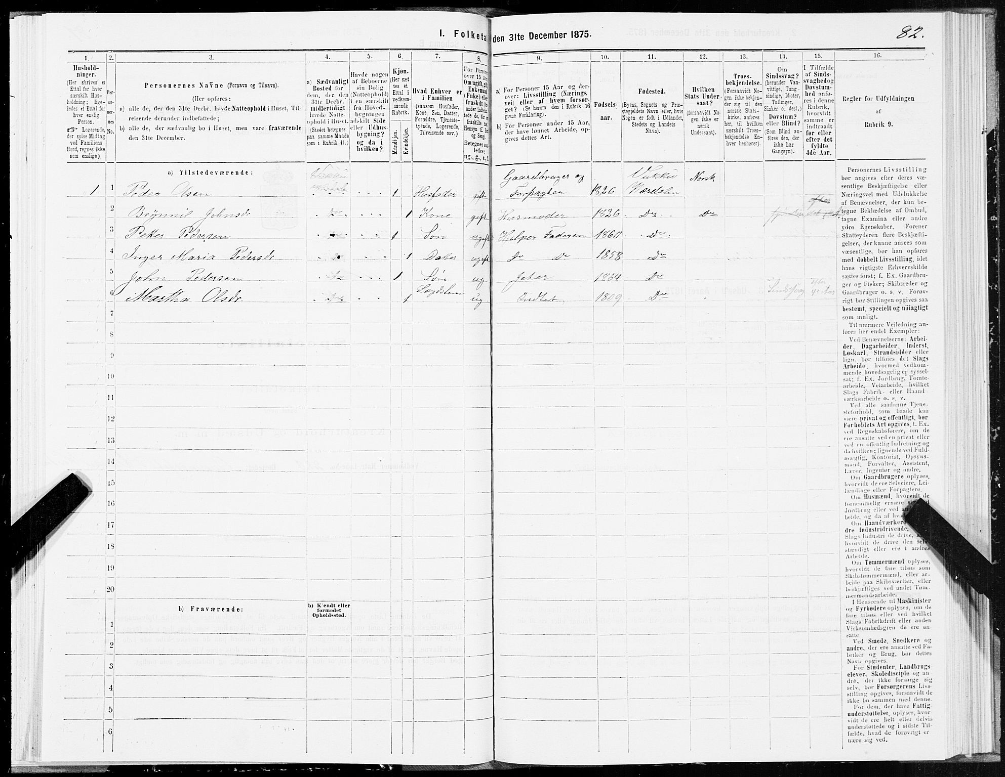 SAT, Folketelling 1875 for 1721P Verdal prestegjeld, 1875, s. 7082