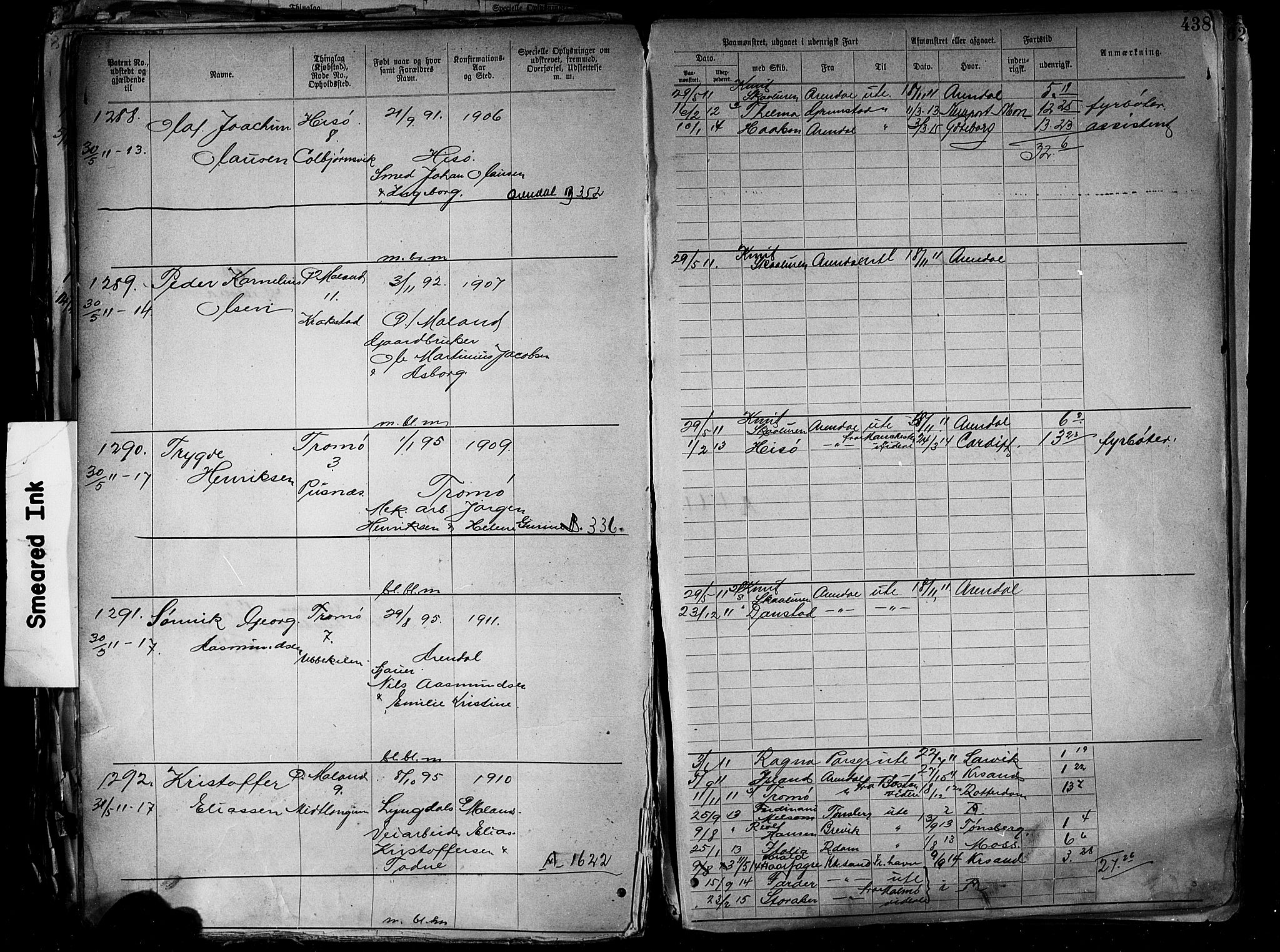 Arendal mønstringskrets, SAK/2031-0012/F/Fa/L0004: Annotasjonsrulle nr 3828-4715 og nr 1-1296, S-4, 1892-1918, s. 454