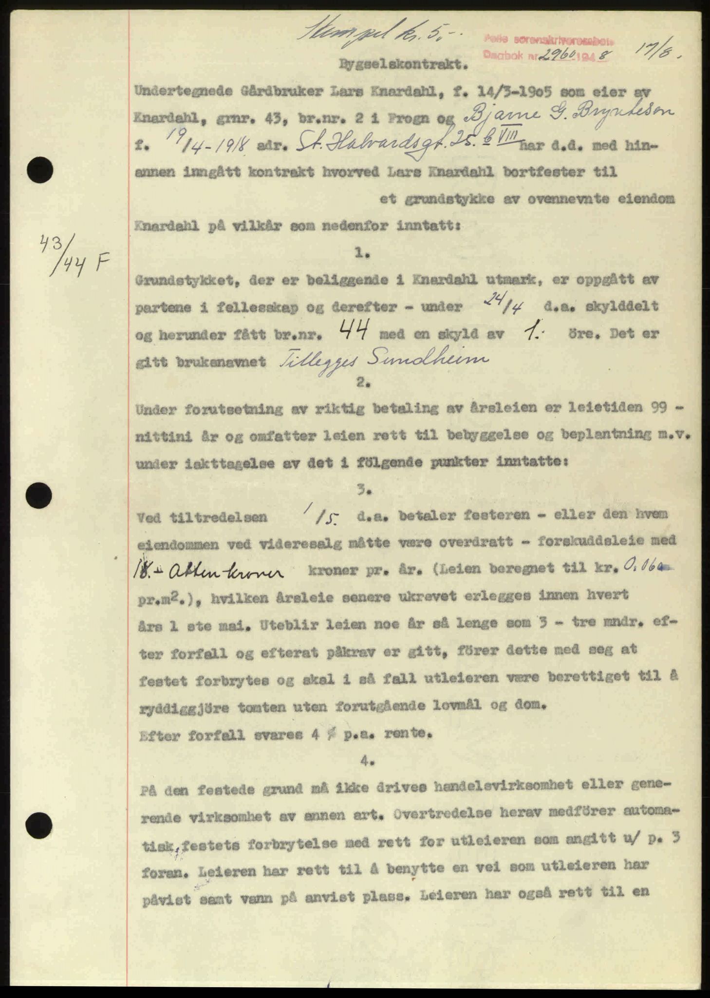 Follo sorenskriveri, SAO/A-10274/G/Ga/Gaa/L0085: Pantebok nr. I 85, 1948-1948, Dagboknr: 2960/1948