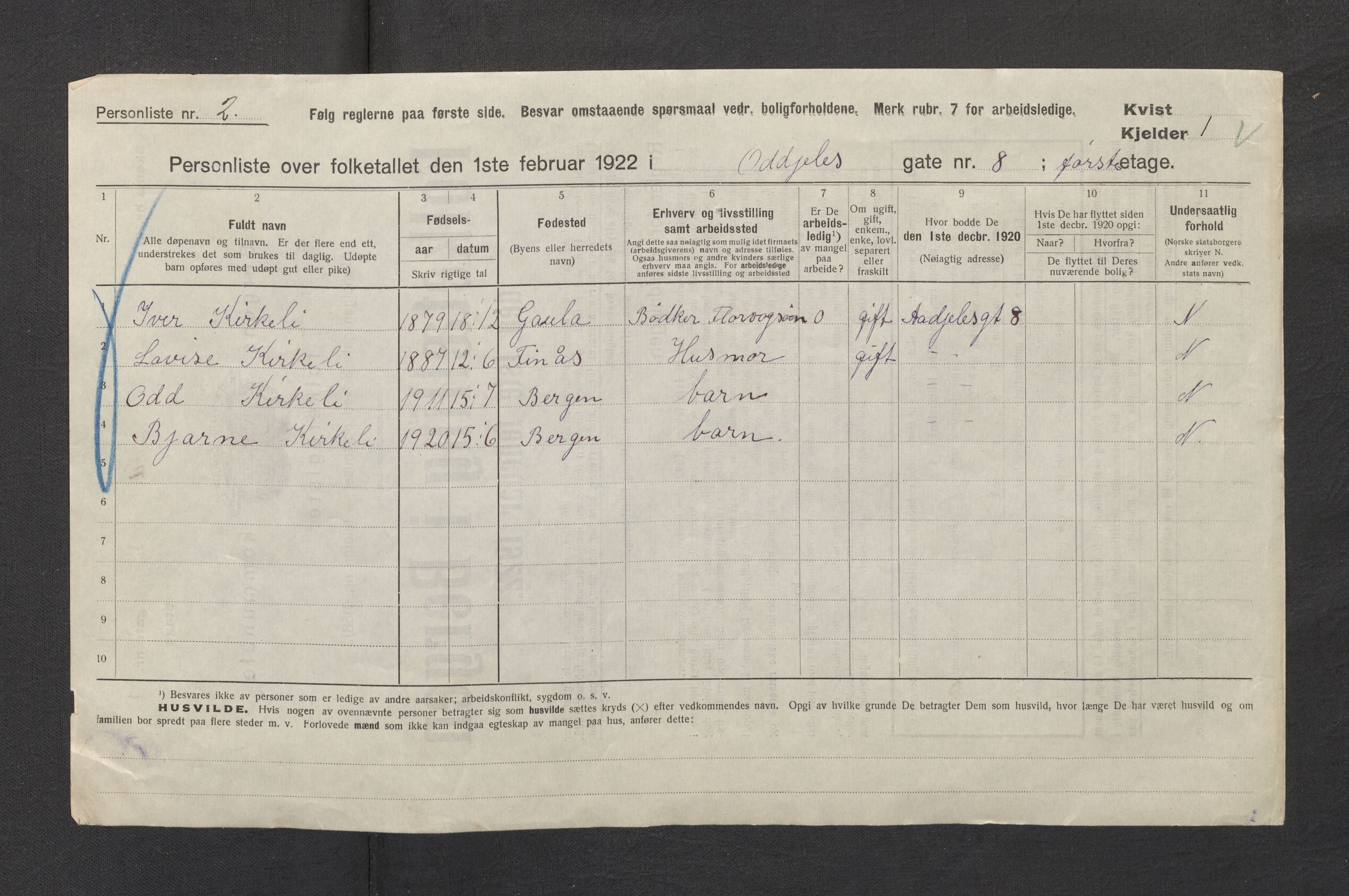 SAB, Kommunal folketelling 1922 for Bergen kjøpstad, 1922, s. 6