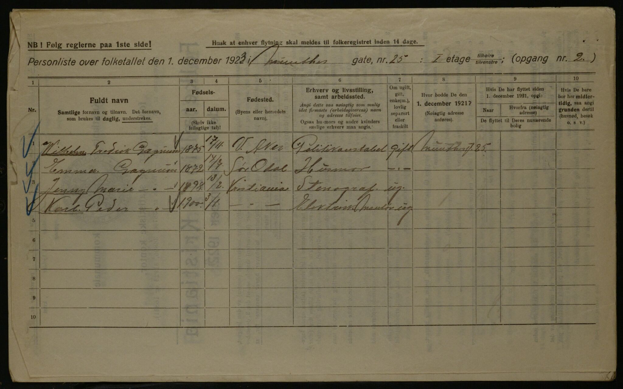 OBA, Kommunal folketelling 1.12.1923 for Kristiania, 1923, s. 75056