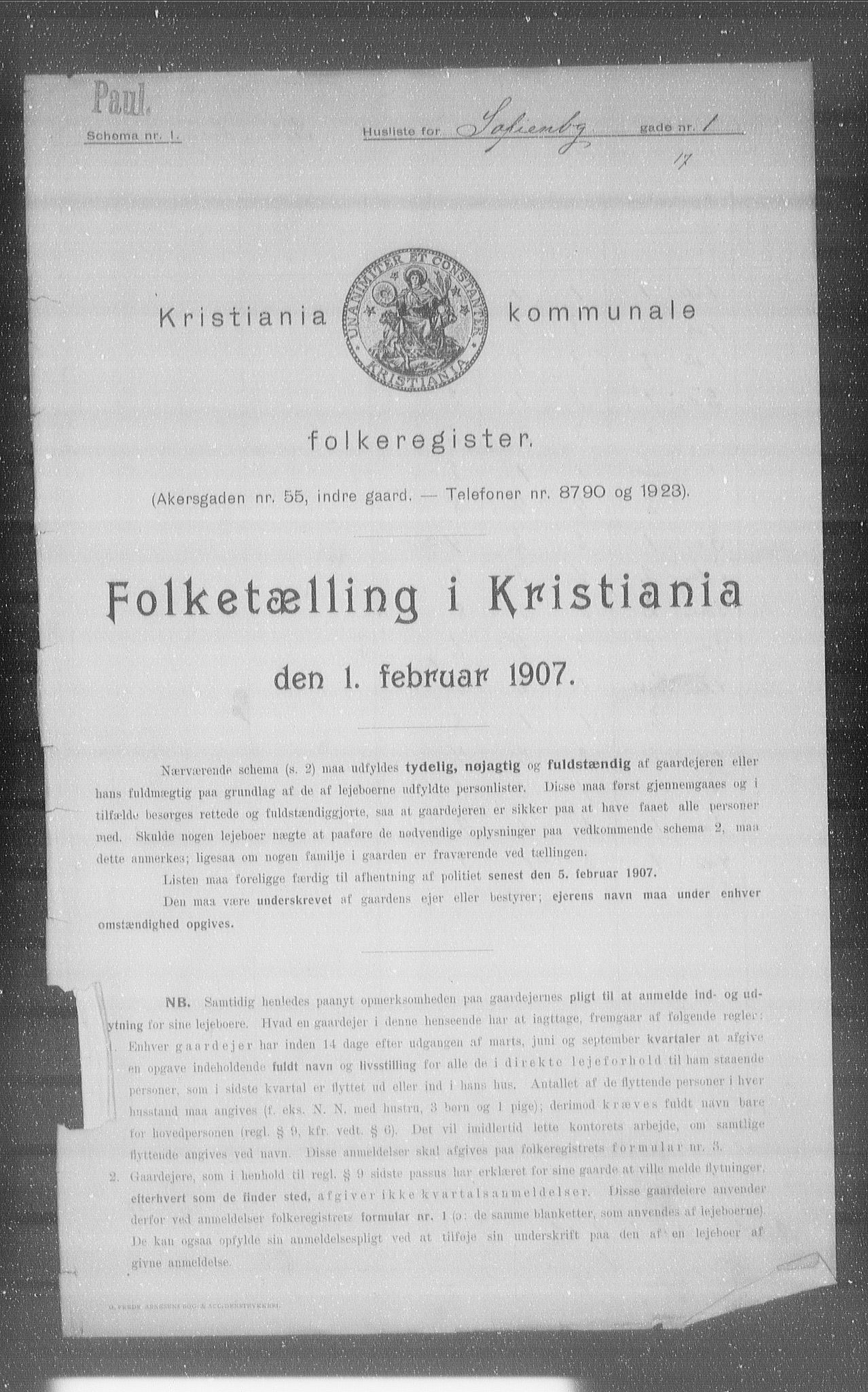 OBA, Kommunal folketelling 1.2.1907 for Kristiania kjøpstad, 1907, s. 50077