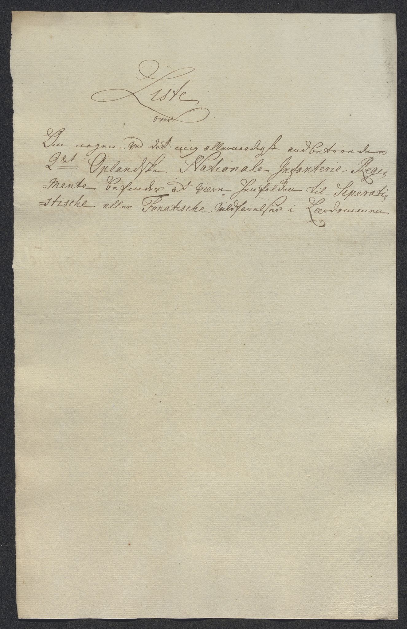 Kommanderende general (KG I) med Det norske krigsdirektorium, AV/RA-EA-5419/D/L0398: 2. Opplandske nasjonale infanteriregiment: Lister, 1745-1767, s. 443
