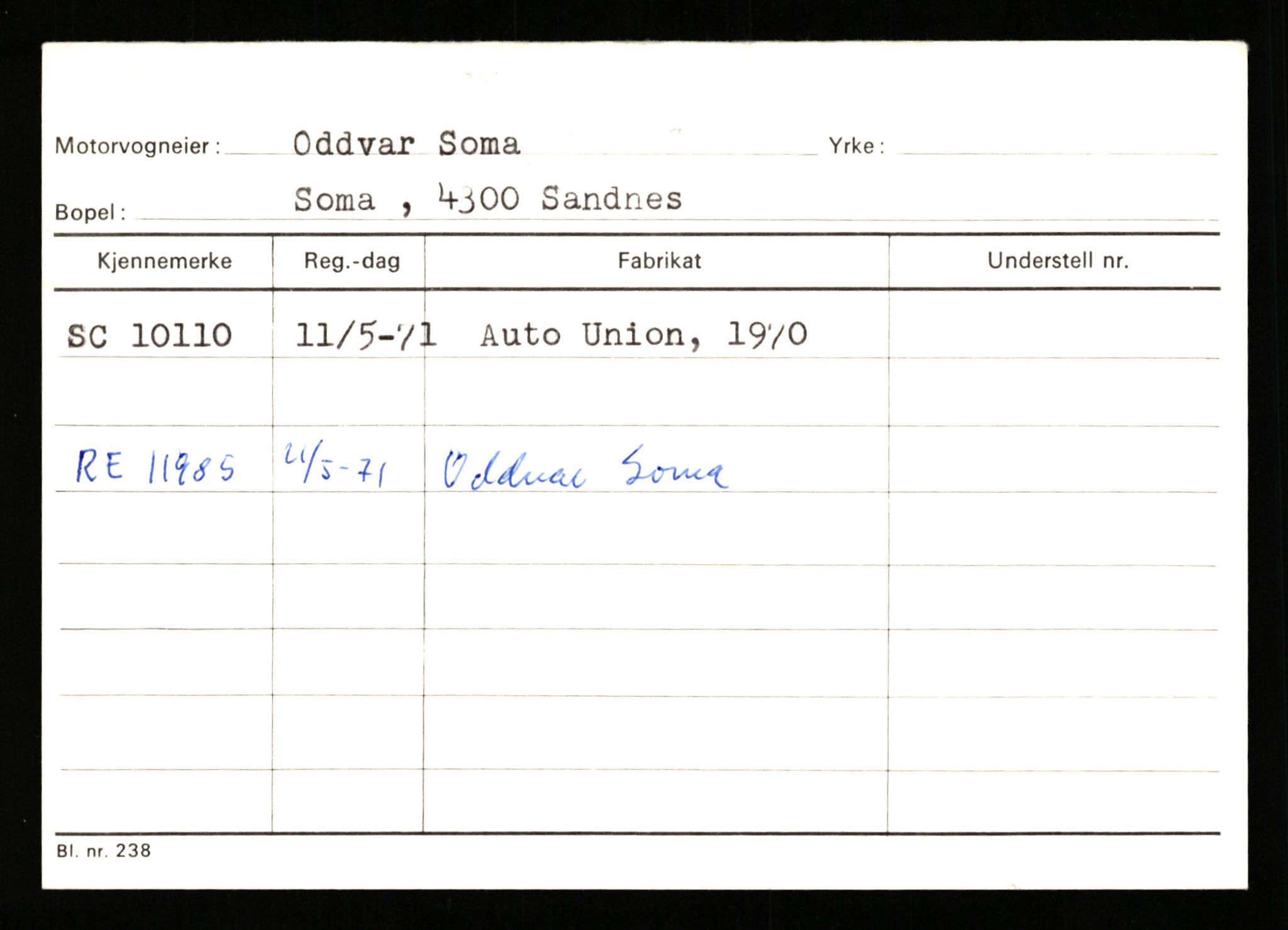 Stavanger trafikkstasjon, SAST/A-101942/0/G/L0002: Registreringsnummer: 5791 - 10405, 1930-1971, s. 2906