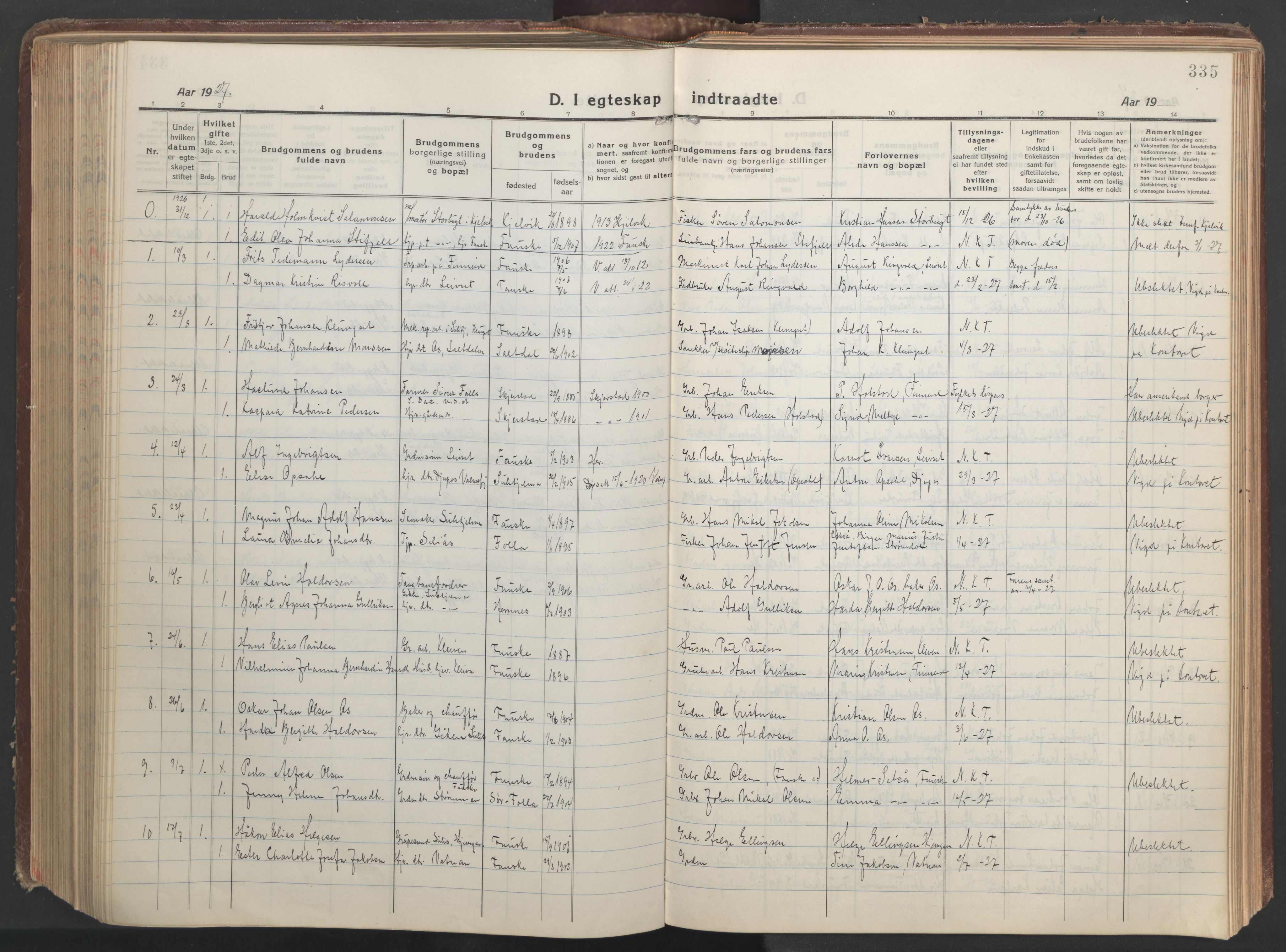 Ministerialprotokoller, klokkerbøker og fødselsregistre - Nordland, AV/SAT-A-1459/849/L0700: Klokkerbok nr. 849C01, 1919-1946, s. 335
