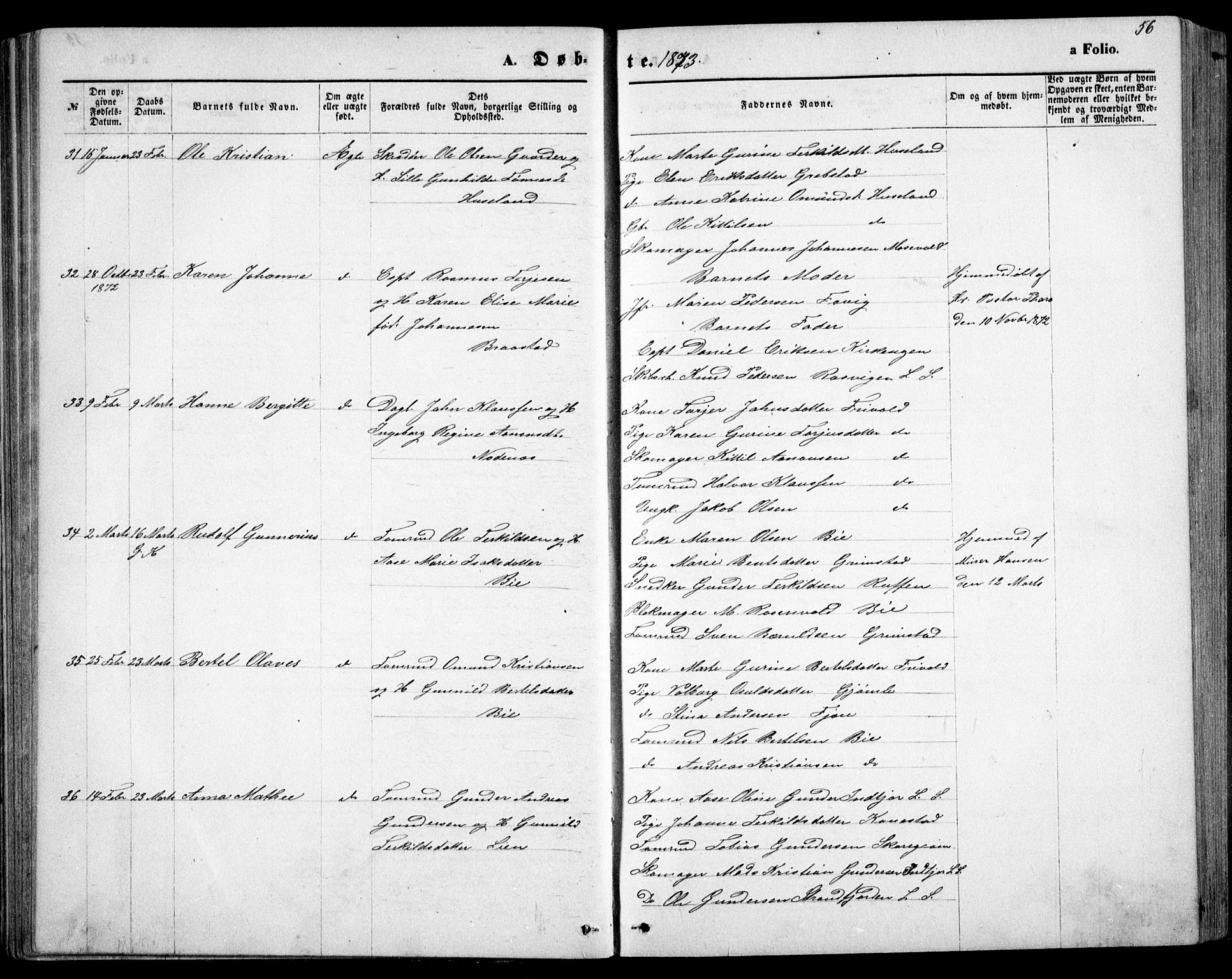 Fjære sokneprestkontor, AV/SAK-1111-0011/F/Fb/L0010: Klokkerbok nr. B 10, 1871-1880, s. 56