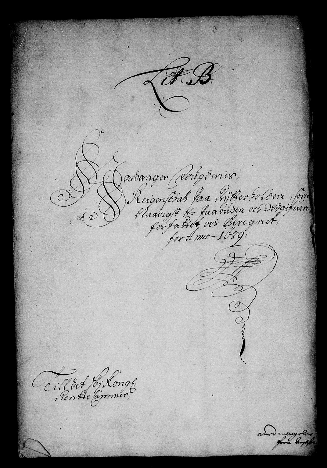 Rentekammeret inntil 1814, Reviderte regnskaper, Stiftamtstueregnskaper, Bergen stiftamt, AV/RA-EA-6043/R/Rc/L0091: Bergen stiftamt, 1689