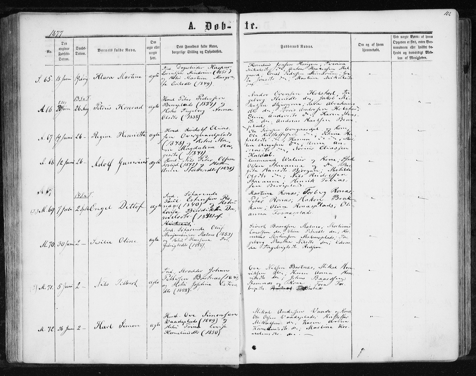 Ministerialprotokoller, klokkerbøker og fødselsregistre - Nord-Trøndelag, AV/SAT-A-1458/741/L0394: Ministerialbok nr. 741A08, 1864-1877, s. 122