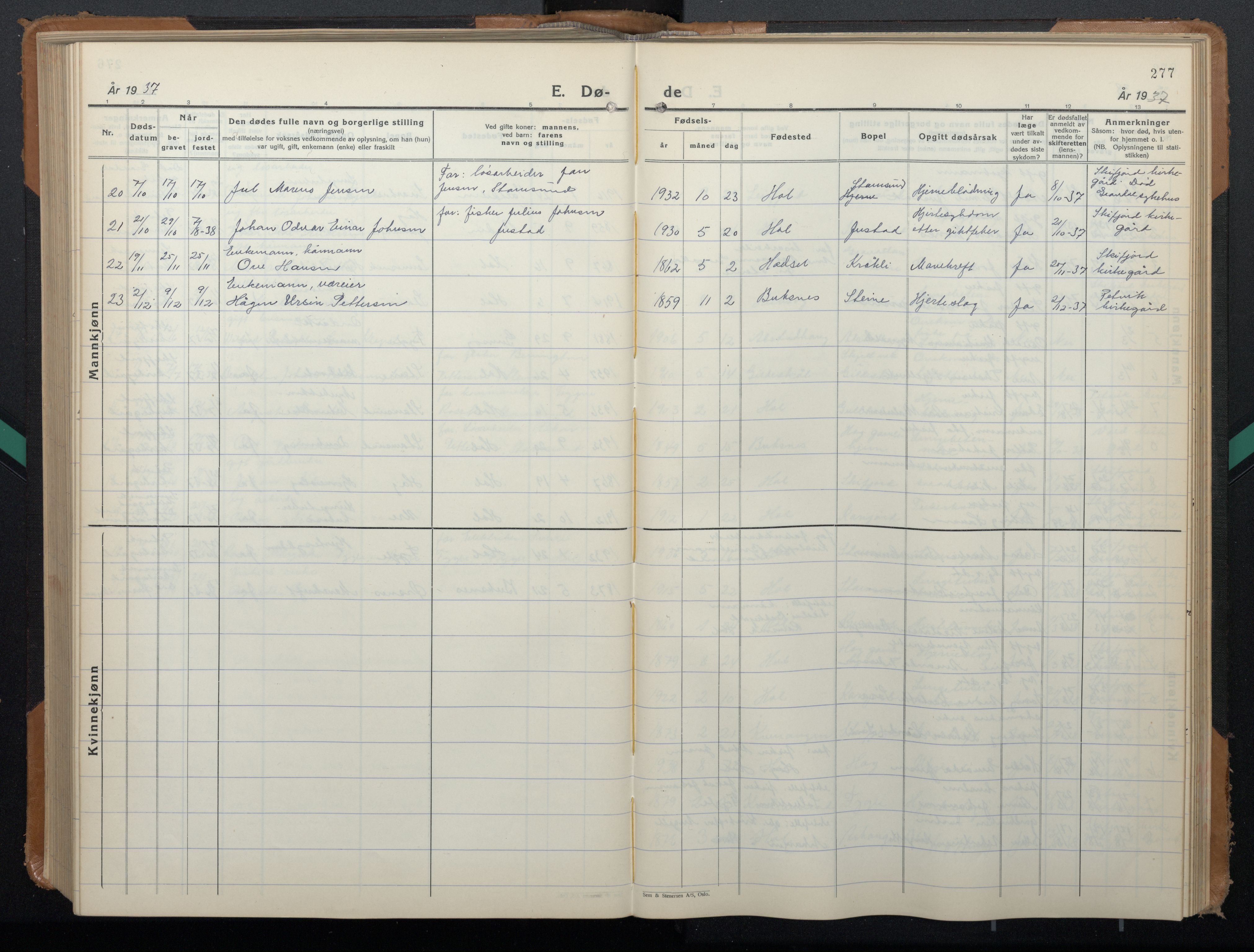 Ministerialprotokoller, klokkerbøker og fødselsregistre - Nordland, AV/SAT-A-1459/882/L1184: Klokkerbok nr. 882C02, 1932-1951, s. 277