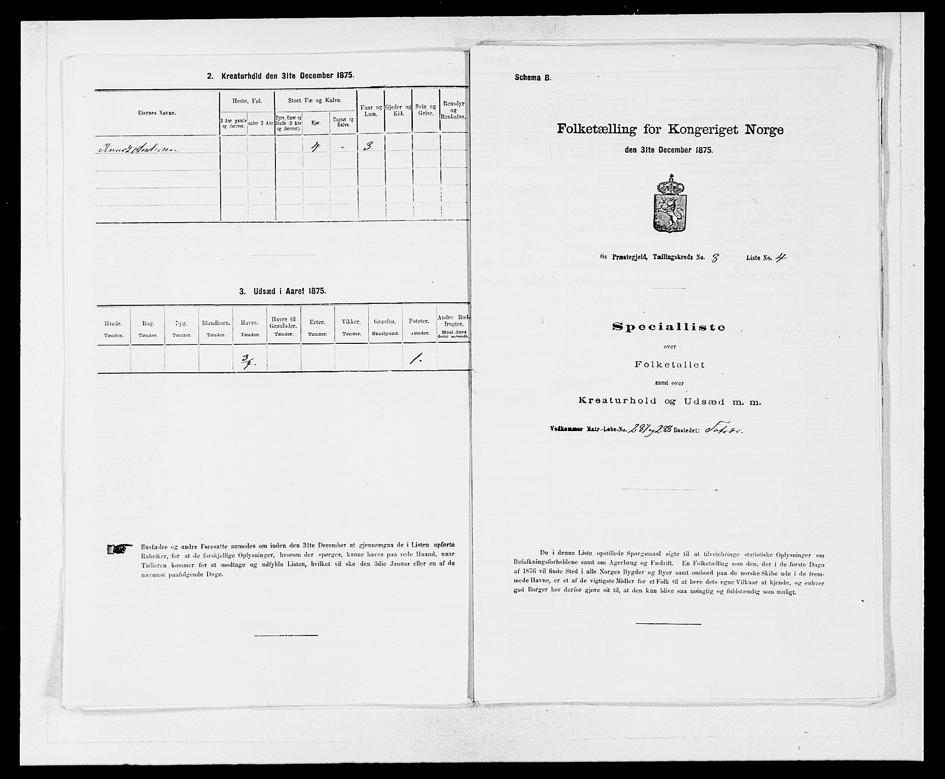 SAB, Folketelling 1875 for 1243P Os prestegjeld, 1875, s. 1043