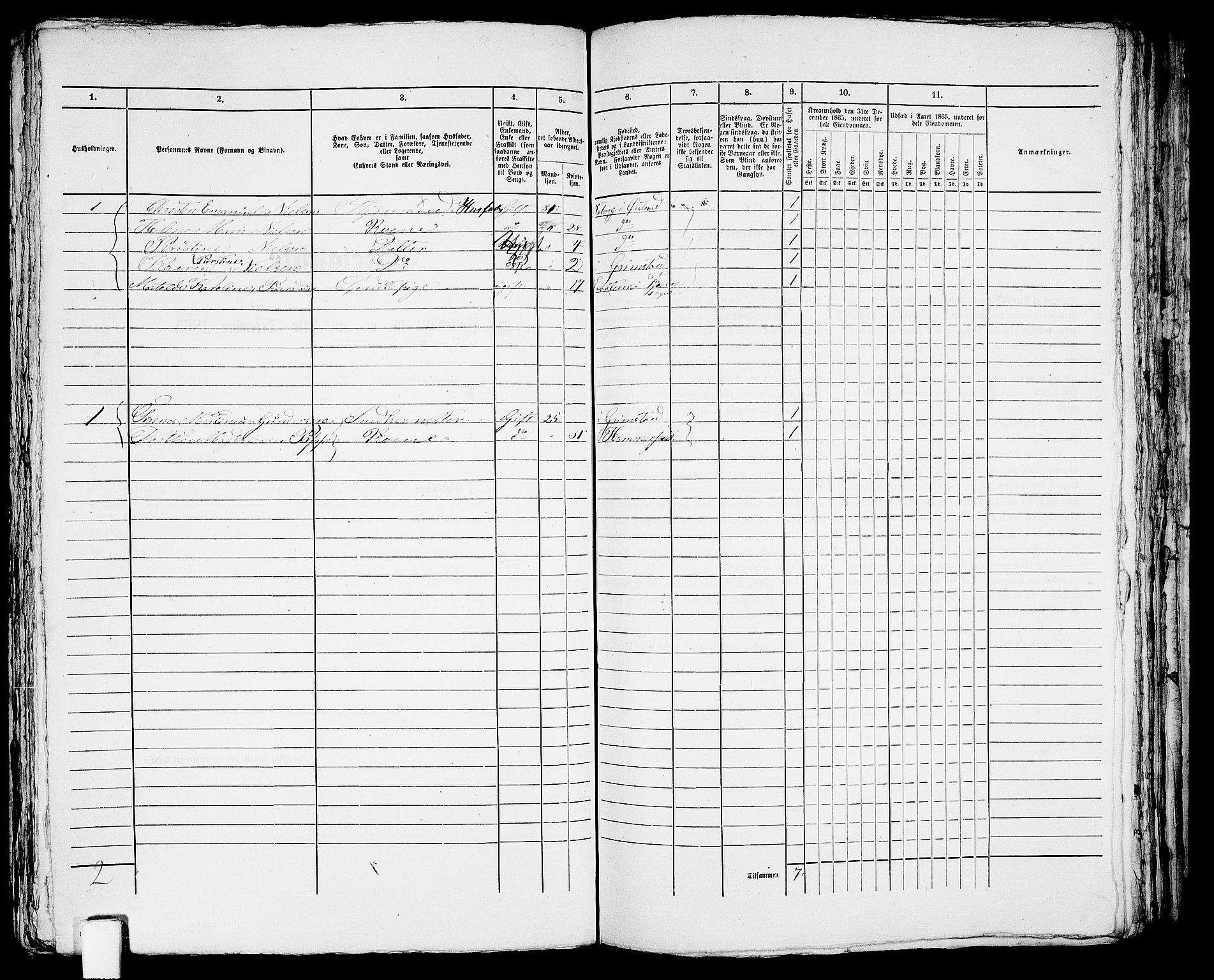 RA, Folketelling 1865 for 0904B Fjære prestegjeld, Grimstad kjøpstad, 1865, s. 262