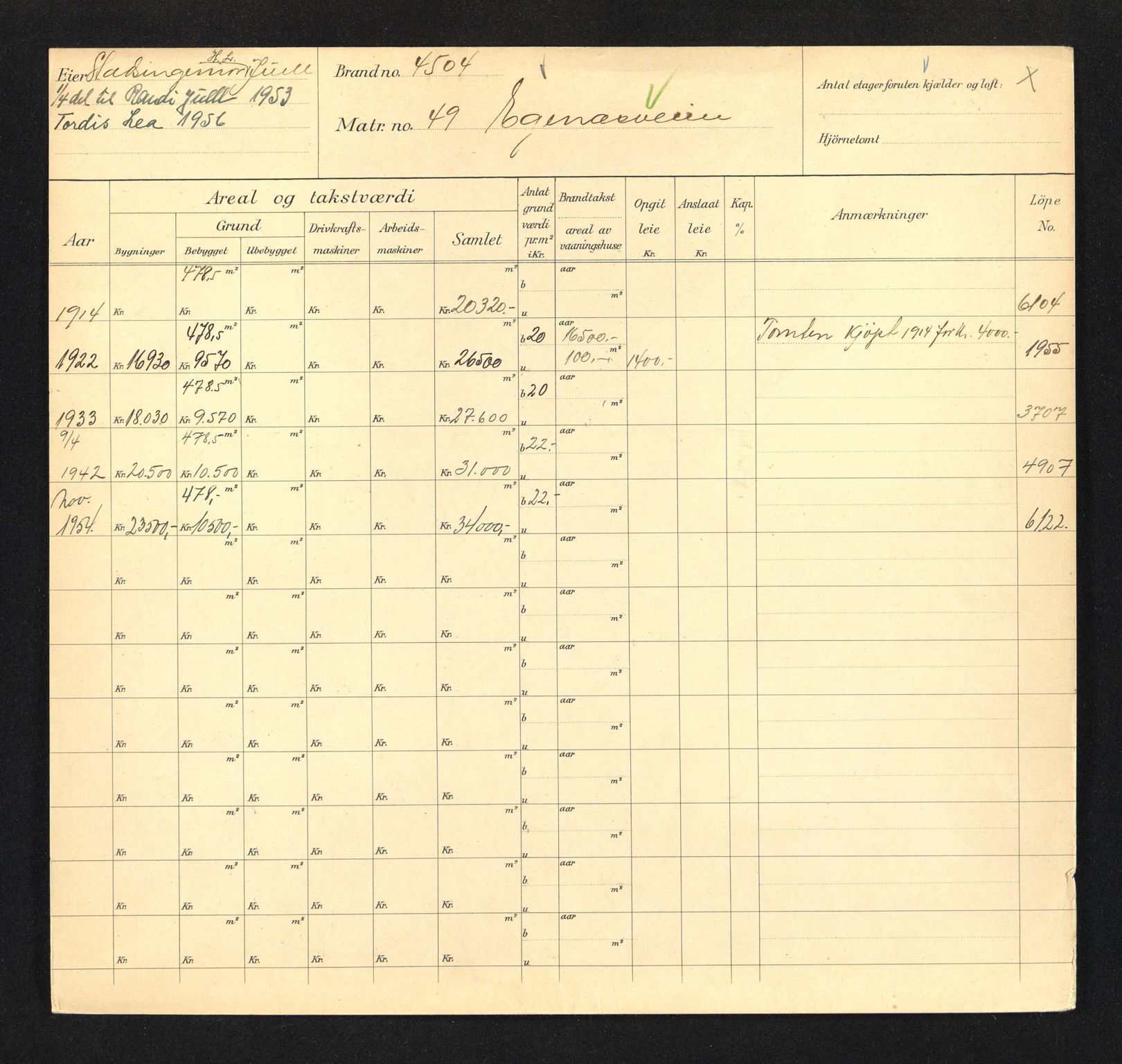 Stavanger kommune. Skattetakstvesenet, BYST/A-0440/F/Fa/Faa/L0011/0004: Skattetakstkort / Eiganesveien 48 - 72