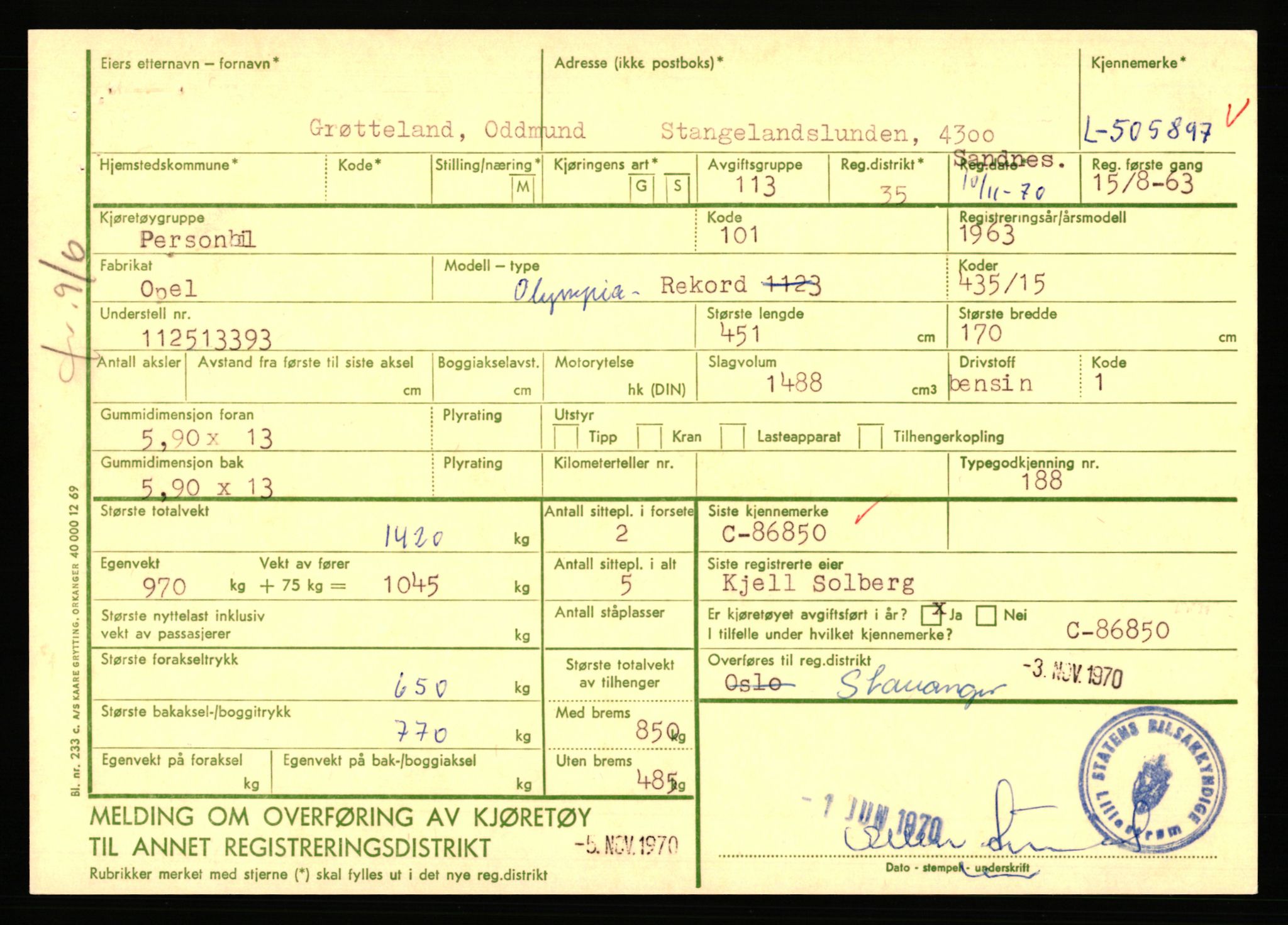 Stavanger trafikkstasjon, SAST/A-101942/0/F/L0078: L-503000 - L-602908, 1930-1971, s. 2097