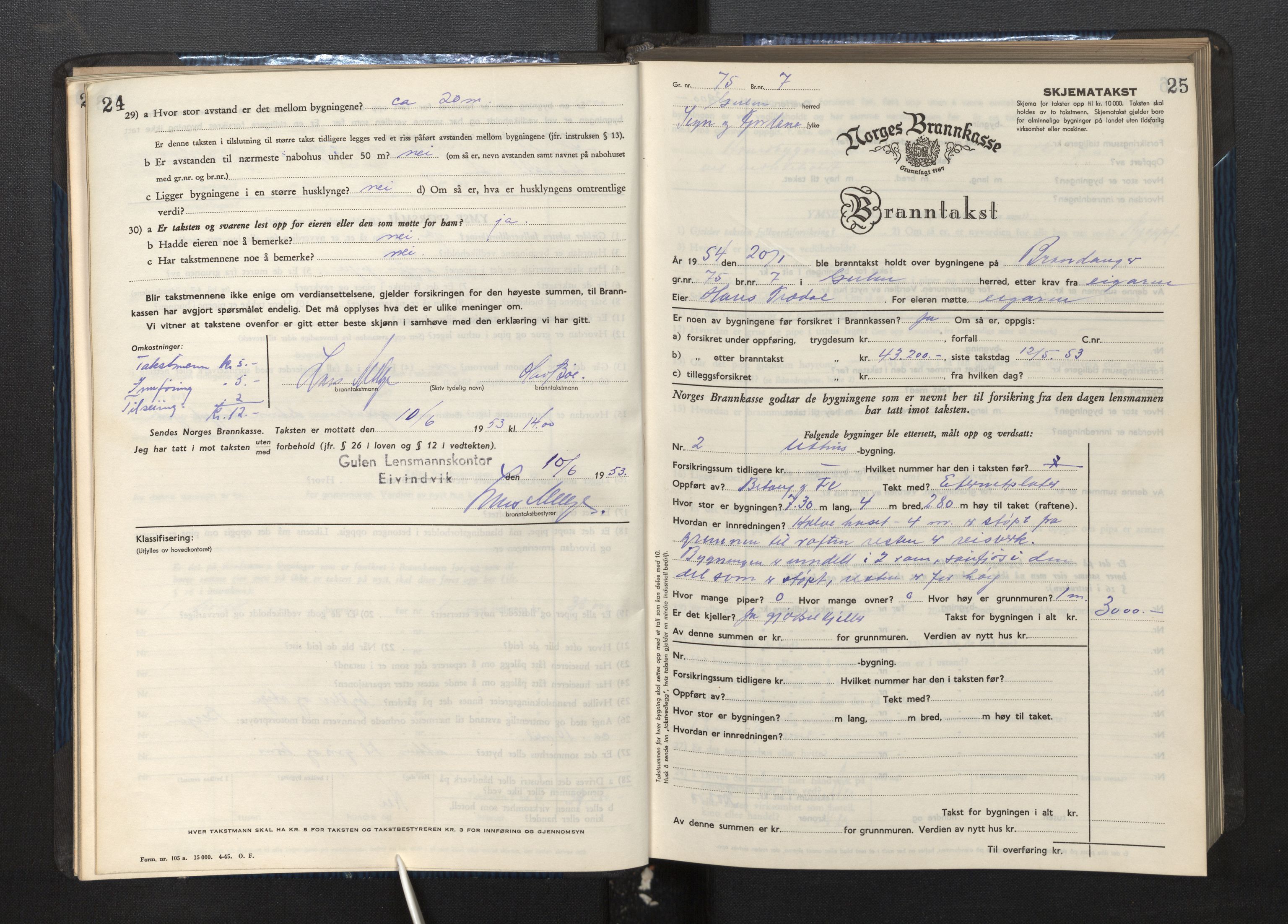 Lensmannen i Gulen, SAB/A-27901/0012/L0004: Branntakstprotokoll skjematakst, 1948-1954, s. 24-25