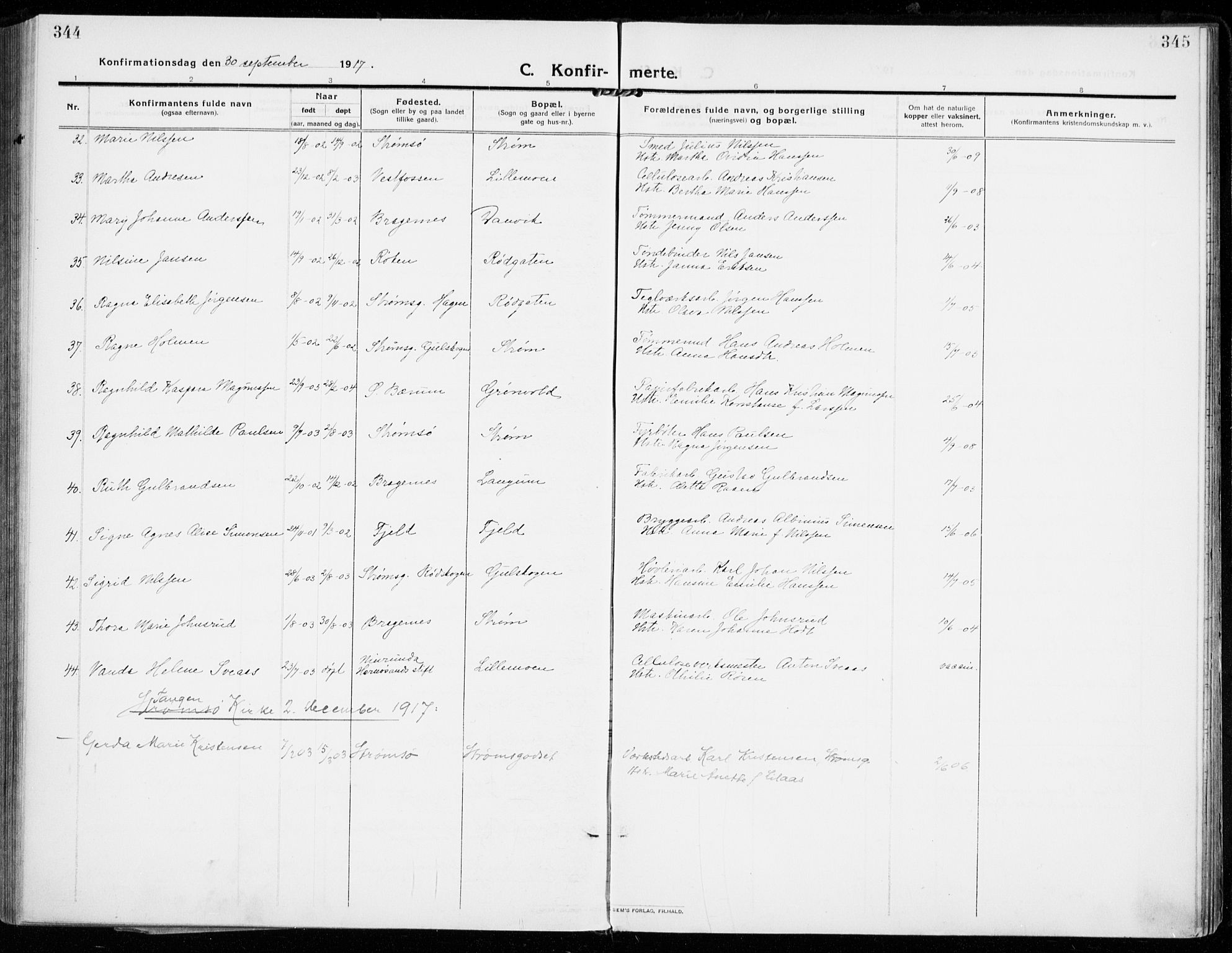 Strømsgodset kirkebøker, AV/SAKO-A-324/F/Fa/L0002: Ministerialbok nr. 2, 1910-1920, s. 344-345