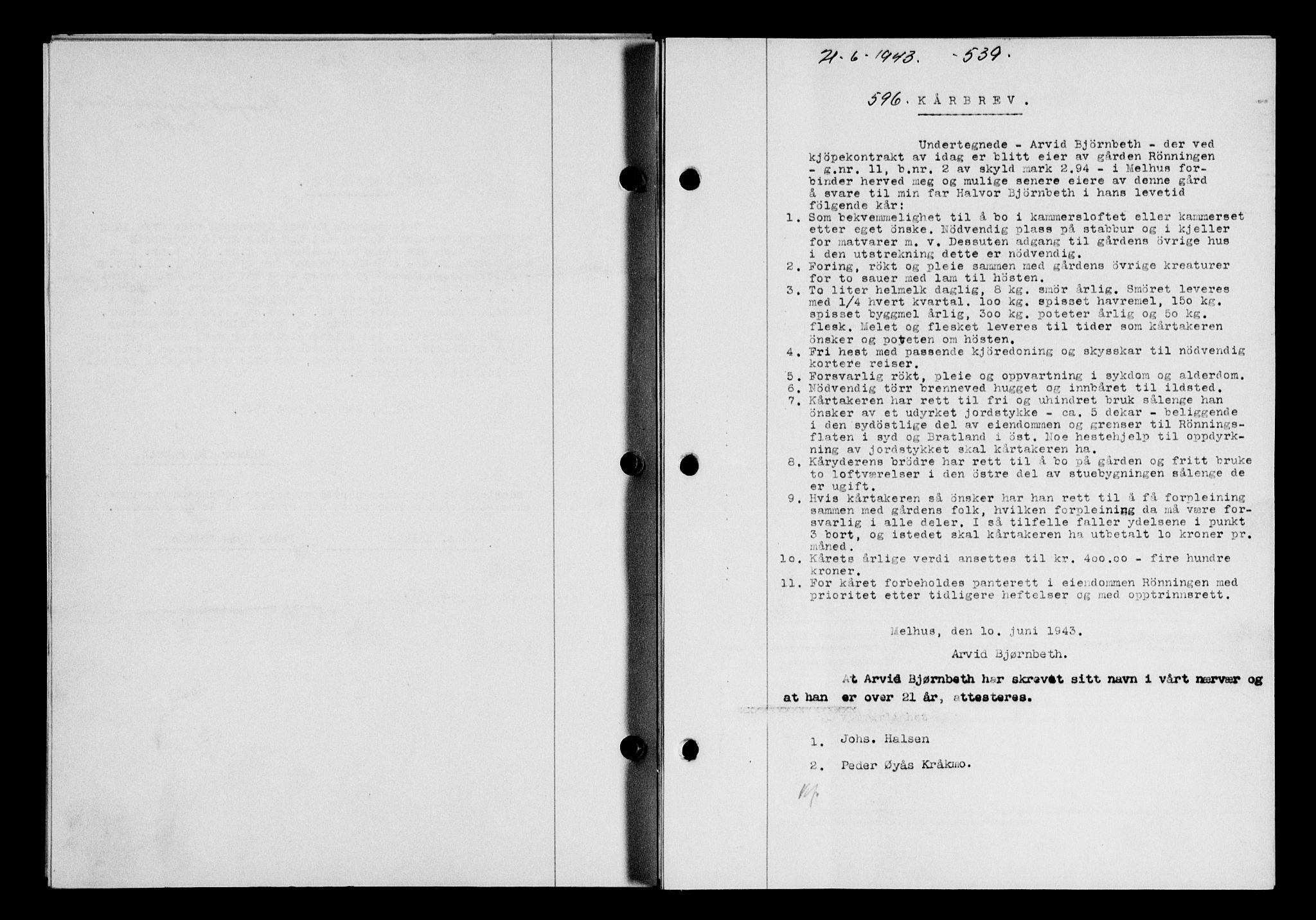 Gauldal sorenskriveri, SAT/A-0014/1/2/2C/L0056: Pantebok nr. 61, 1942-1943, Dagboknr: 596/1943