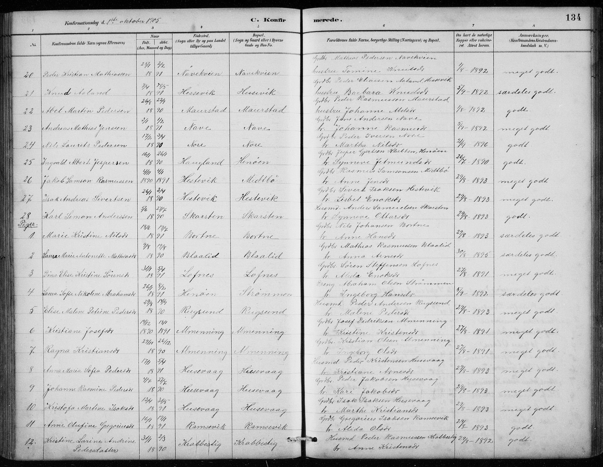 Davik sokneprestembete, AV/SAB-A-79701/H/Hab/Habc/L0002: Klokkerbok nr. C 2, 1889-1906, s. 134