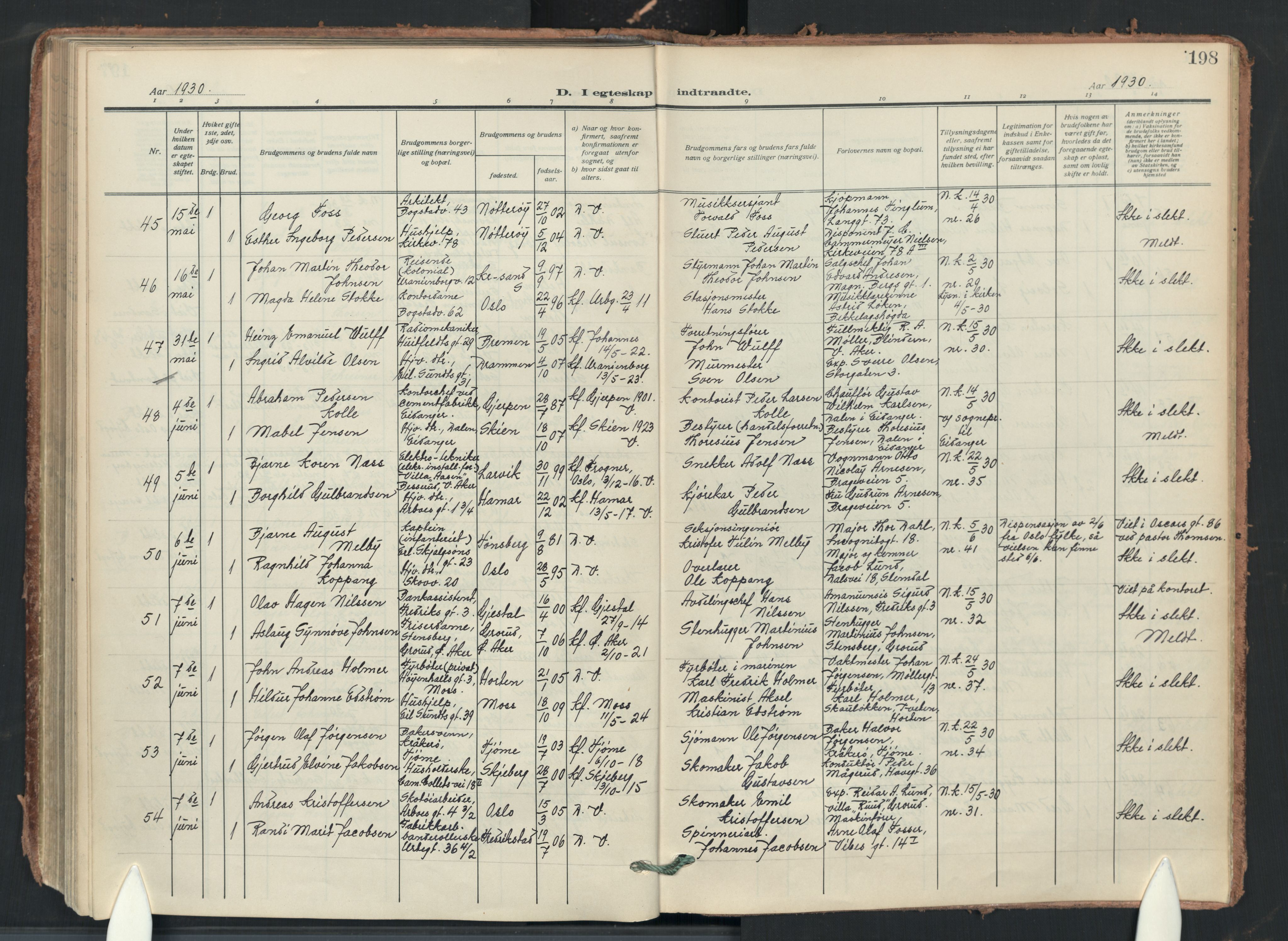 Uranienborg prestekontor Kirkebøker, AV/SAO-A-10877/F/Fa/L0012: Ministerialbok nr. I 12, 1914-1930, s. 198
