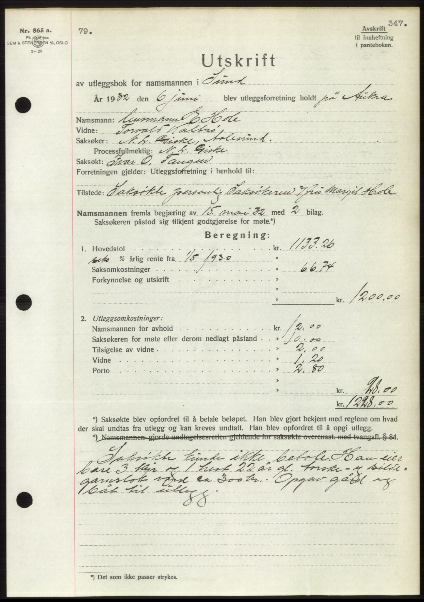 Romsdal sorenskriveri, AV/SAT-A-4149/1/2/2C/L0061: Pantebok nr. 55, 1932-1932, Tingl.dato: 06.06.1932