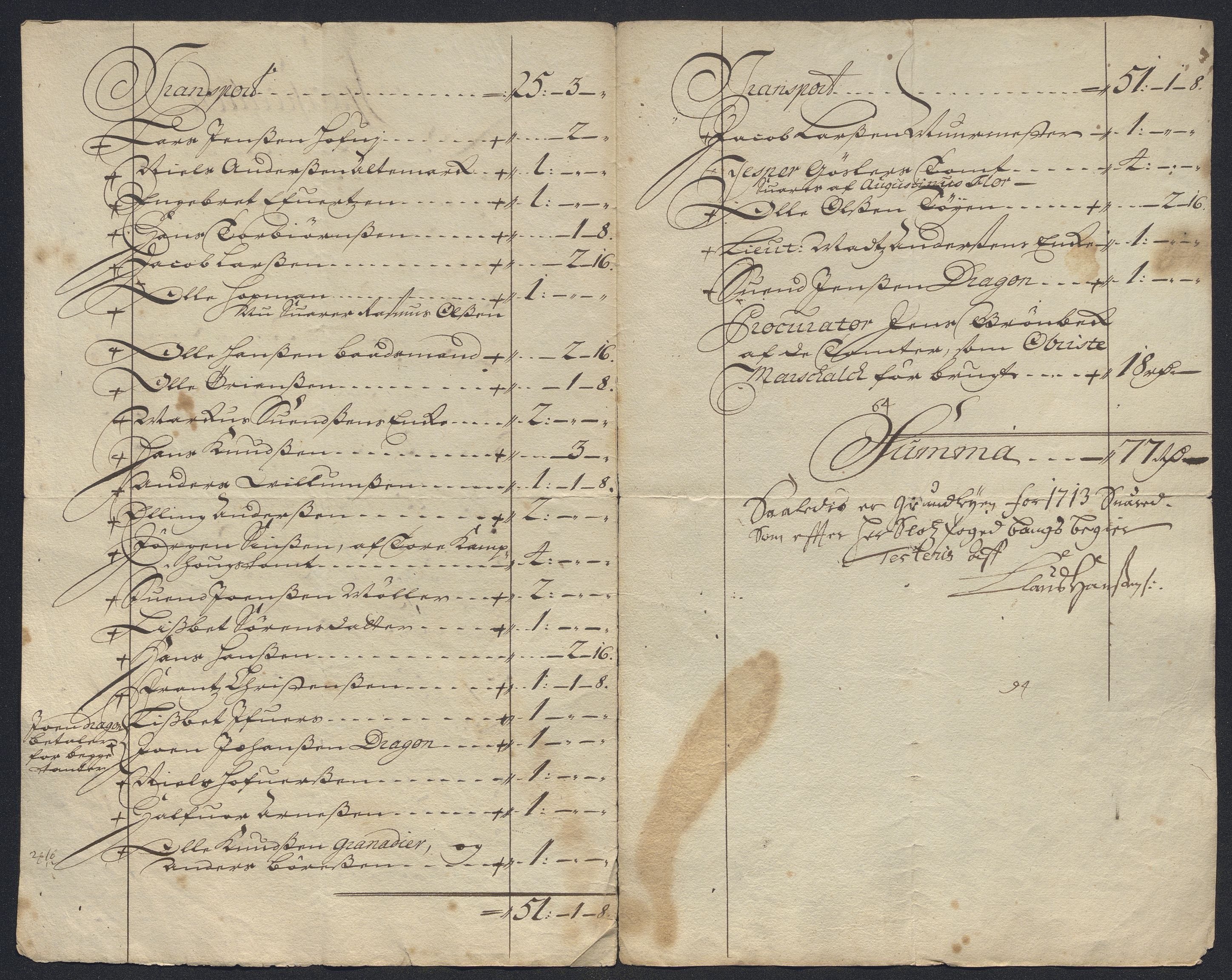 Stattholderembetet 1572-1771, AV/RA-EA-2870/El/L0052/0002: Forskjellige pakkesaker / Lister over de som betalte grunnleie på Grønland ved Kristiania, 1713, s. 3