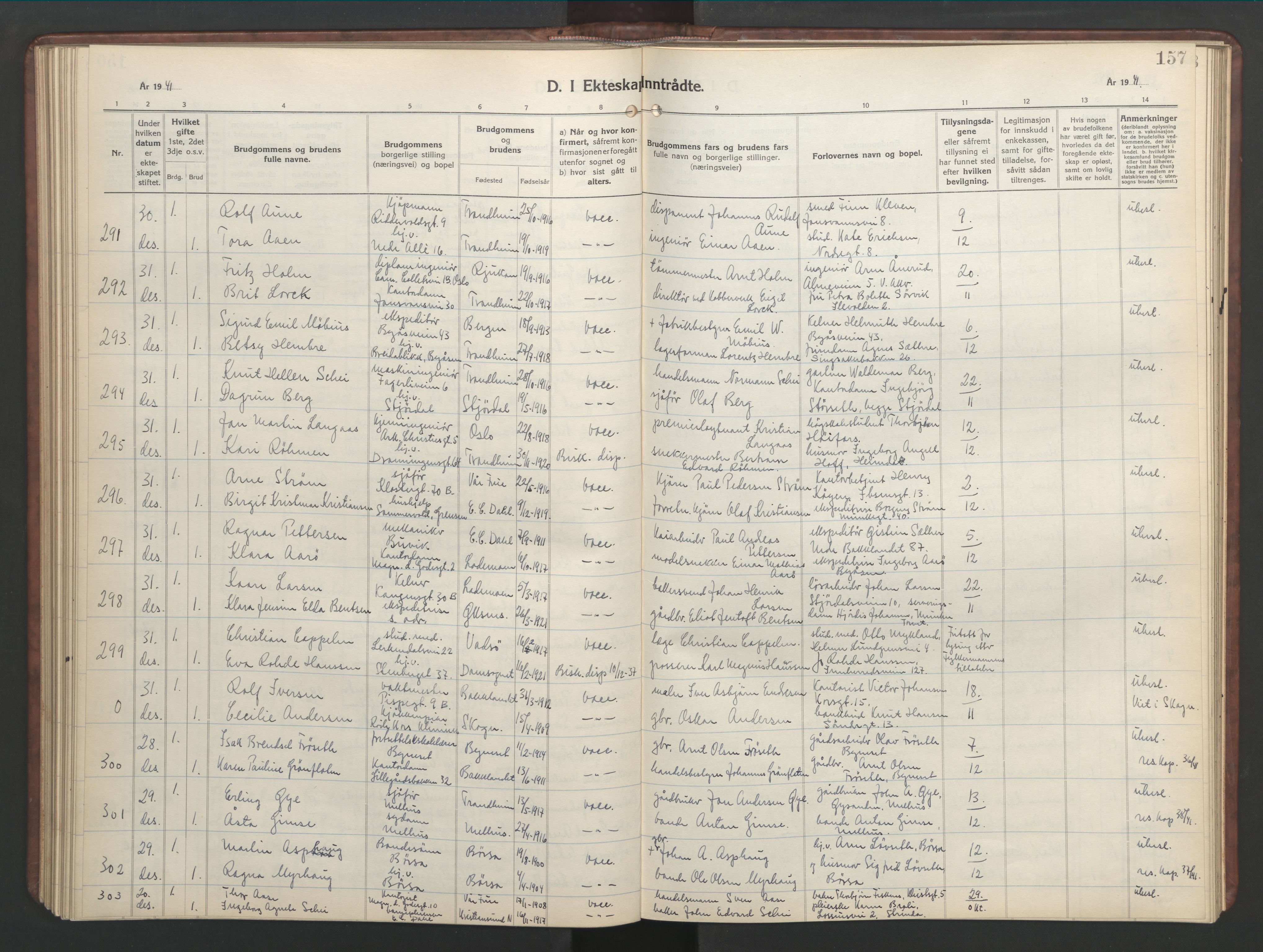 Ministerialprotokoller, klokkerbøker og fødselsregistre - Sør-Trøndelag, SAT/A-1456/601/L0101: Klokkerbok nr. 601C19, 1935-1946, s. 157