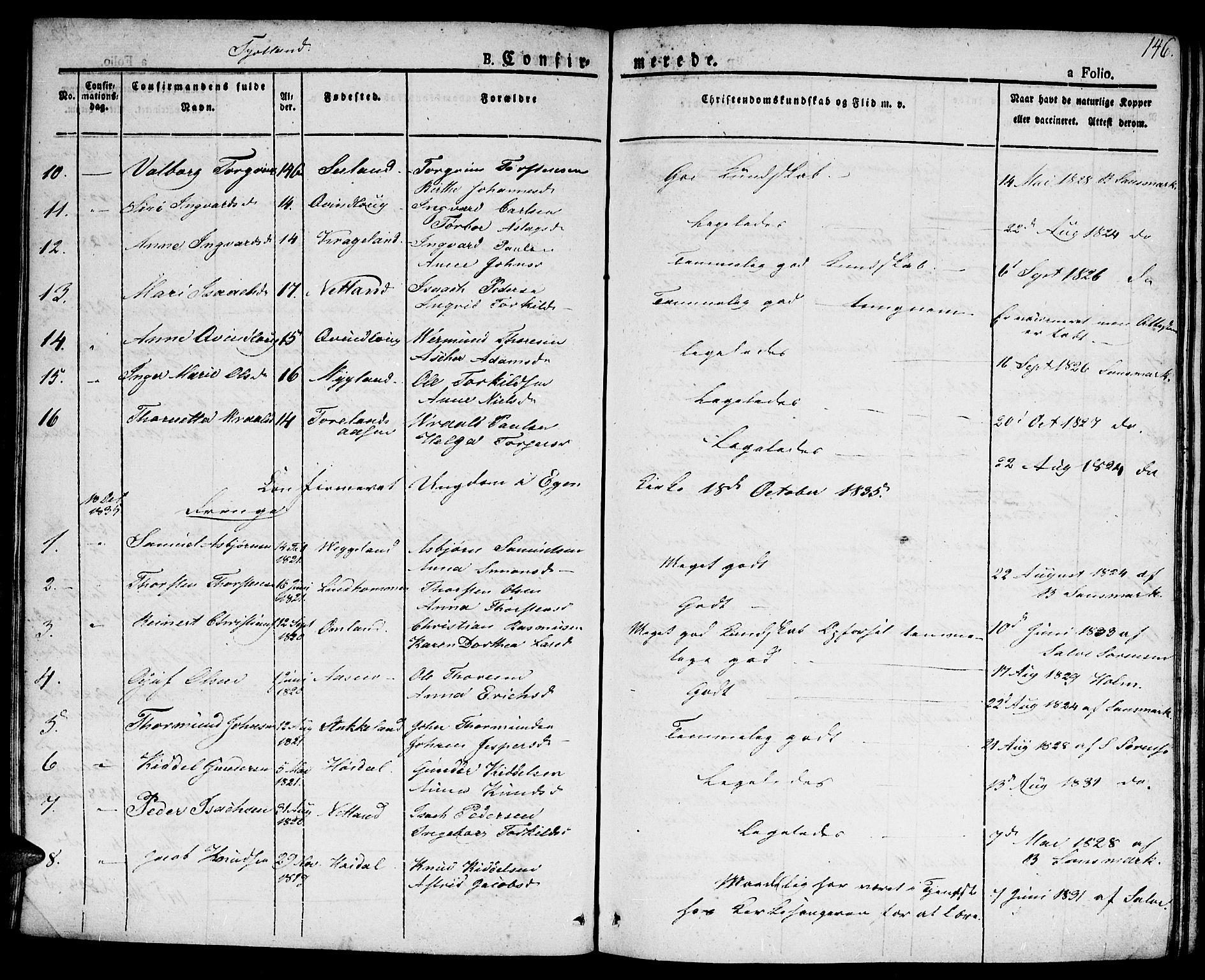 Hægebostad sokneprestkontor, SAK/1111-0024/F/Fa/Faa/L0003: Ministerialbok nr. A 3 /2, 1825-1840, s. 146