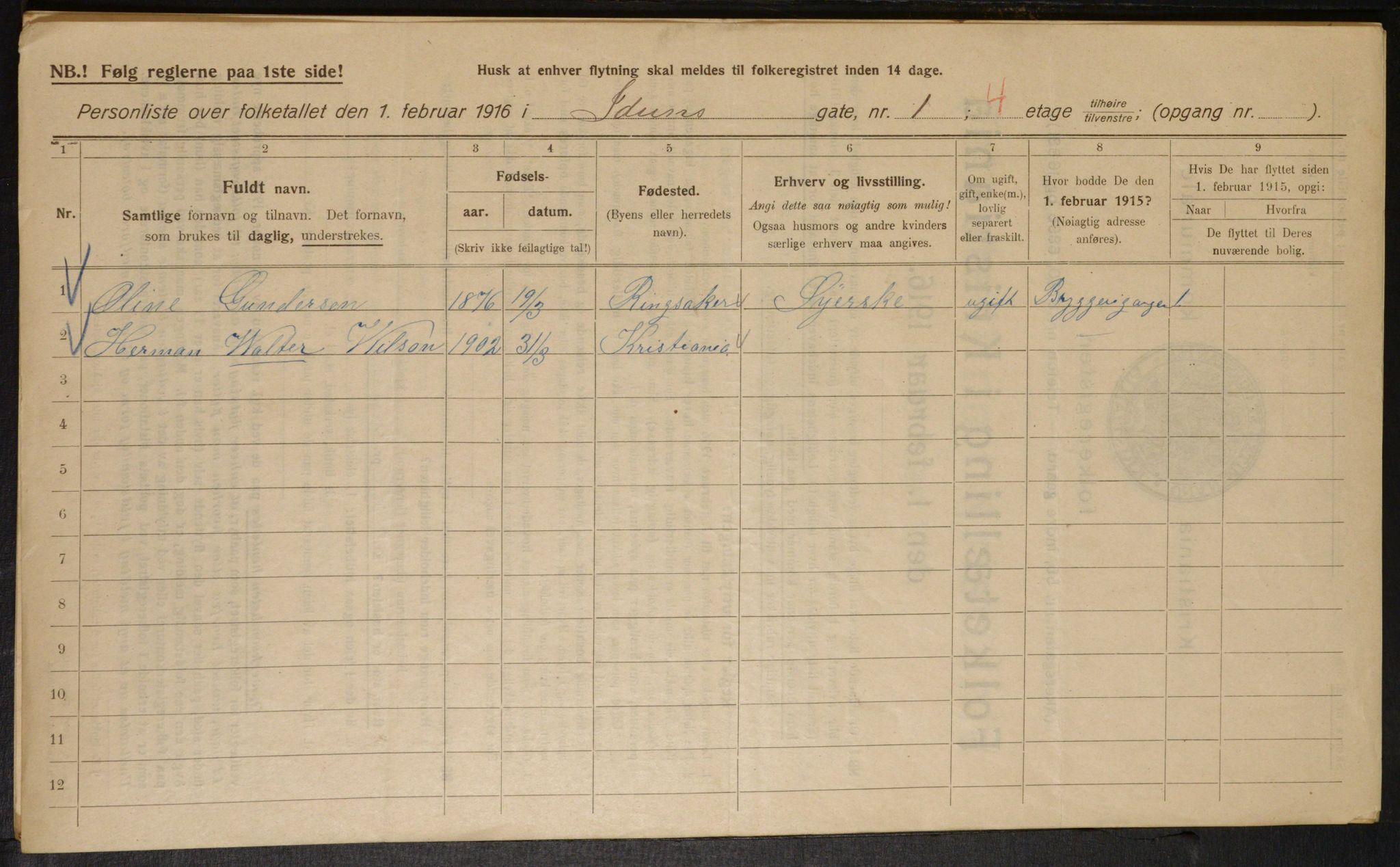 OBA, Kommunal folketelling 1.2.1916 for Kristiania, 1916, s. 43798