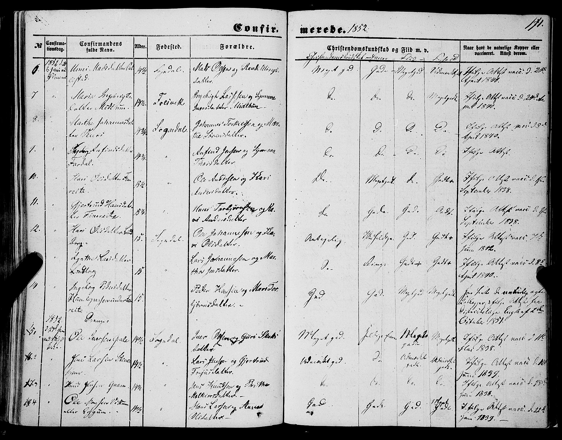 Sogndal sokneprestembete, AV/SAB-A-81301/H/Haa/Haaa/L0012I: Ministerialbok nr. A 12I, 1847-1859, s. 171