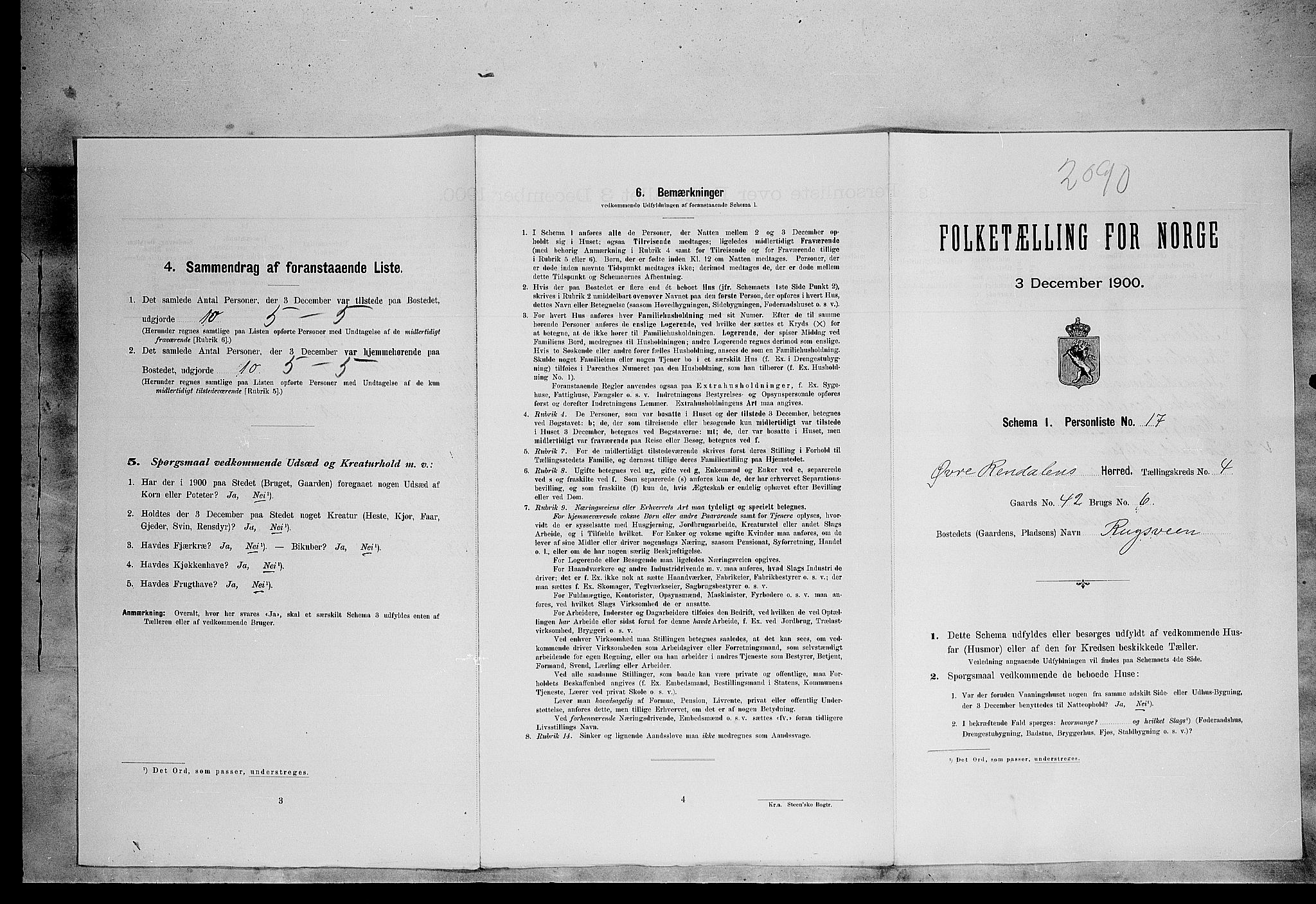 SAH, Folketelling 1900 for 0433 Øvre Rendal herred, 1900, s. 400