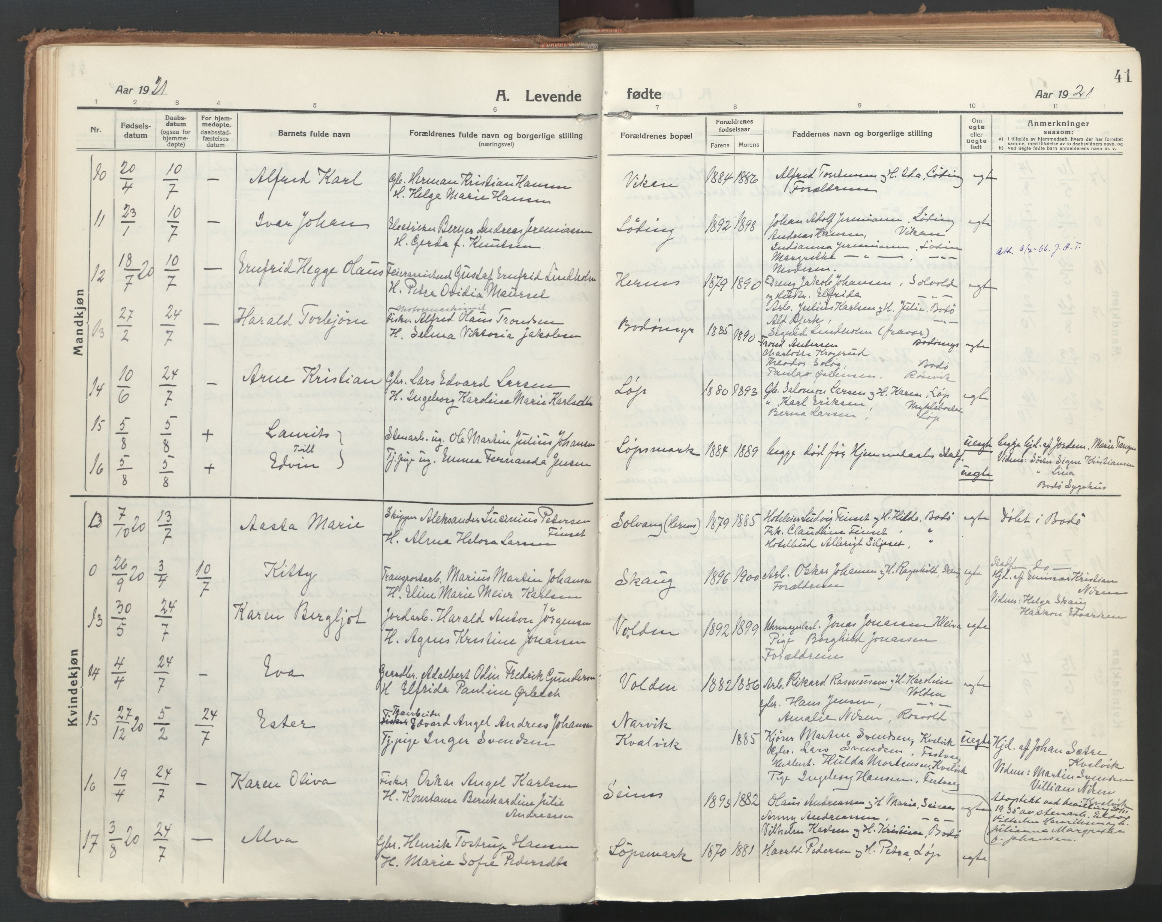 Ministerialprotokoller, klokkerbøker og fødselsregistre - Nordland, AV/SAT-A-1459/802/L0060: Ministerialbok nr. 802A07, 1916-1933, s. 41