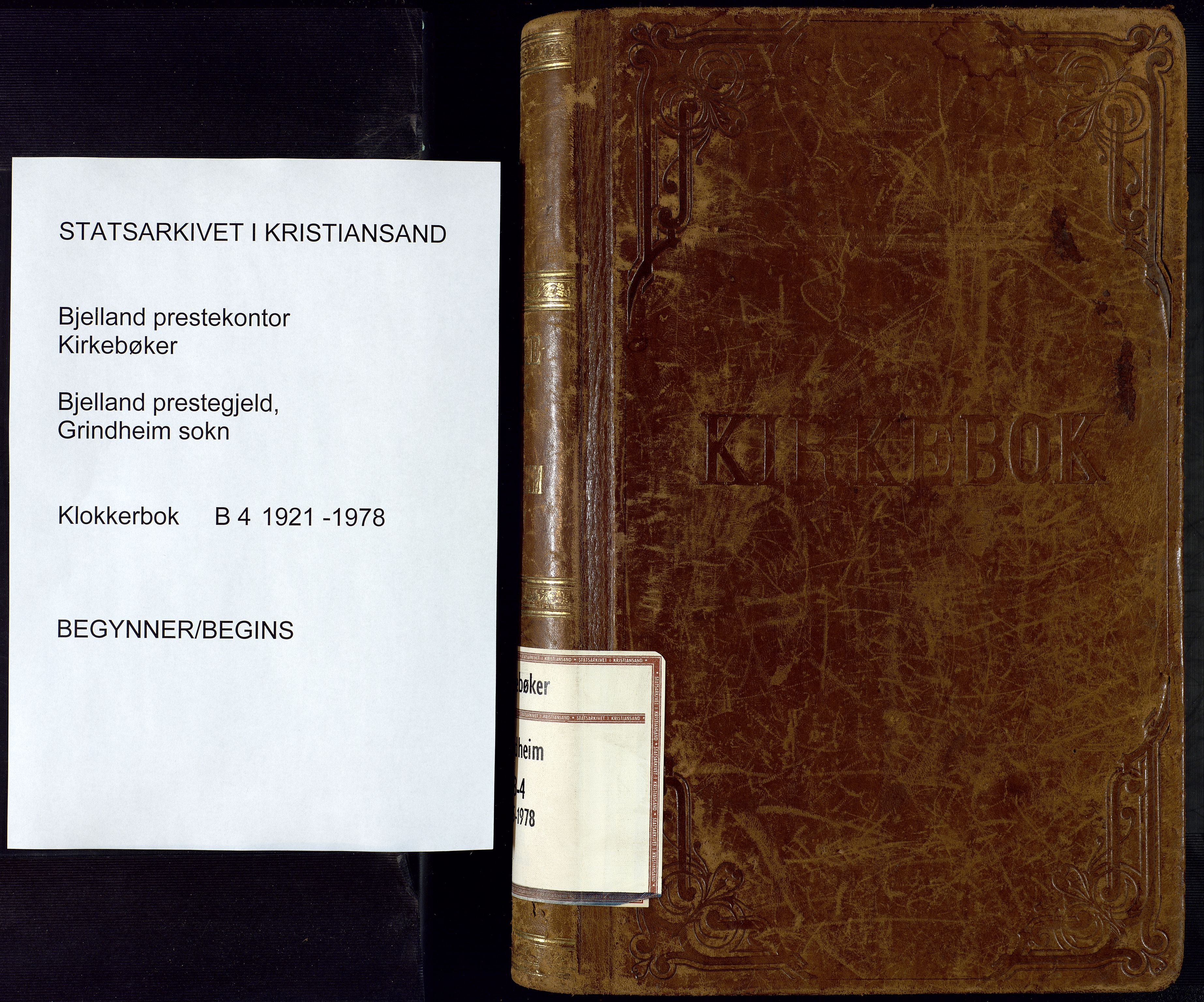 Bjelland sokneprestkontor, SAK/1111-0005/F/Fb/Fbc/L0004: Klokkerbok nr. B 4, 1921-1978