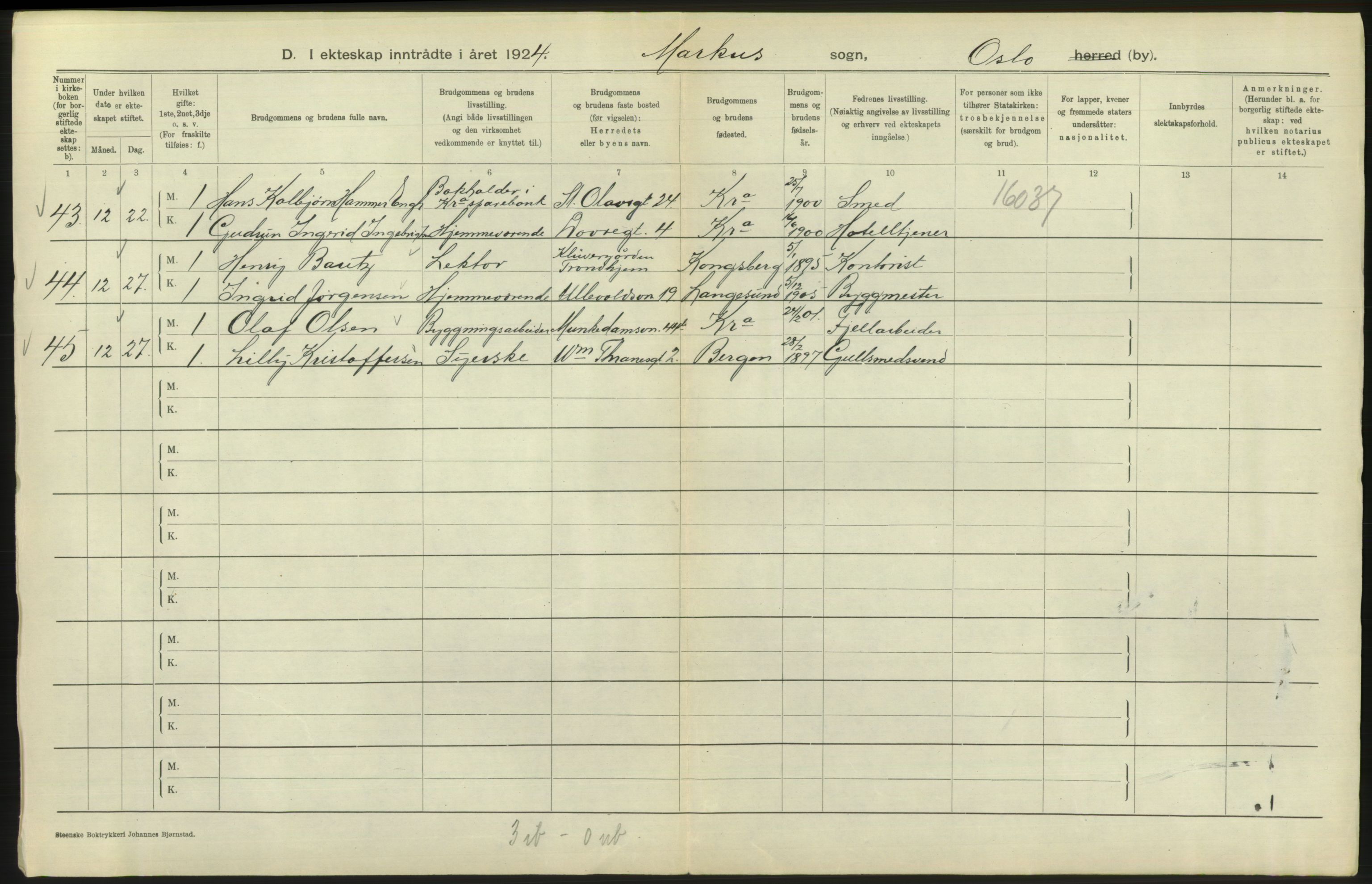 Statistisk sentralbyrå, Sosiodemografiske emner, Befolkning, RA/S-2228/D/Df/Dfc/Dfcd/L0007: Kristiania: Gifte, 1924, s. 794