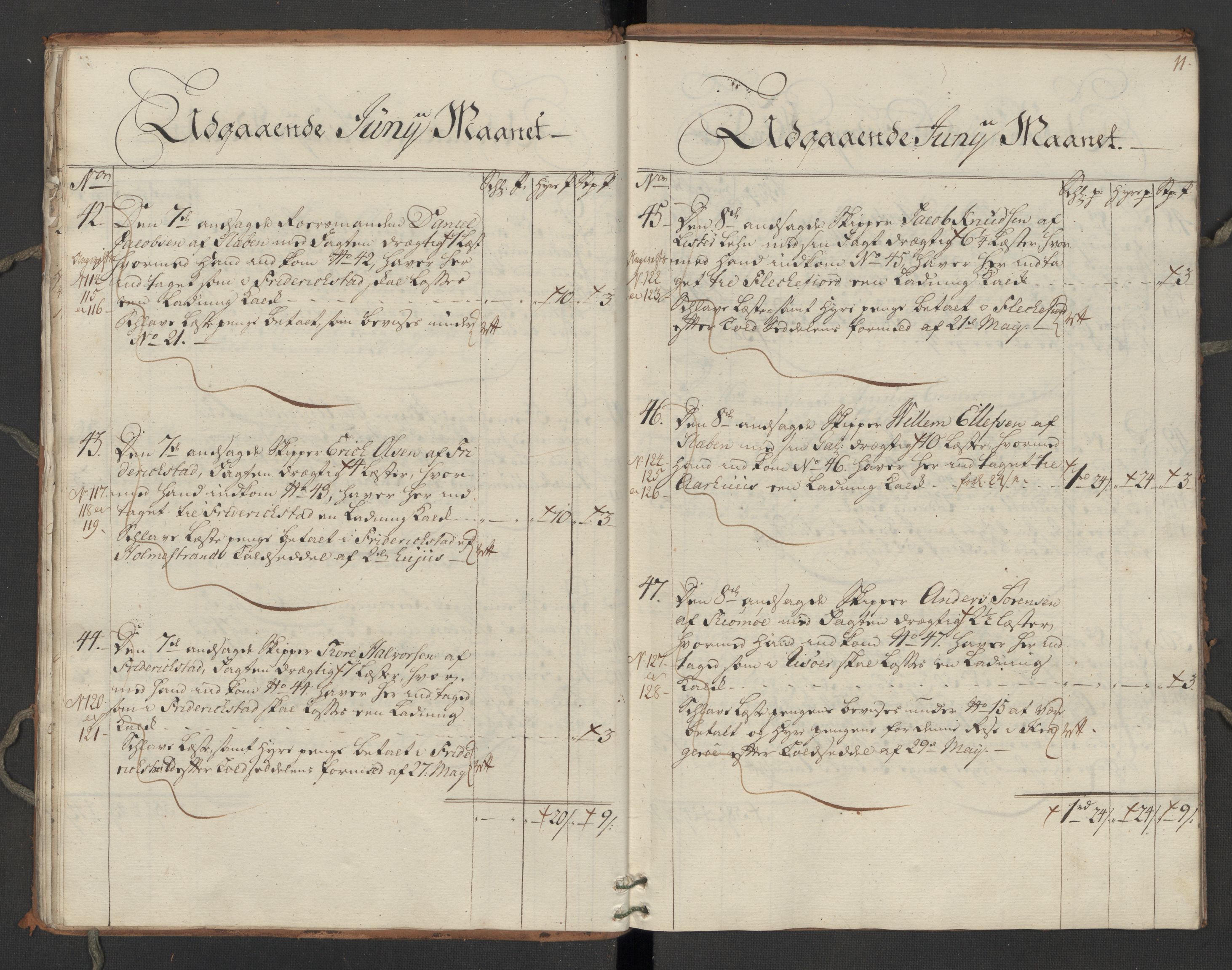 Generaltollkammeret, tollregnskaper, AV/RA-EA-5490/R06/L0064/0002: Tollregnskaper Kristiania / Utgående hovedtollbok Slependen, 1762, s. 10b-11a