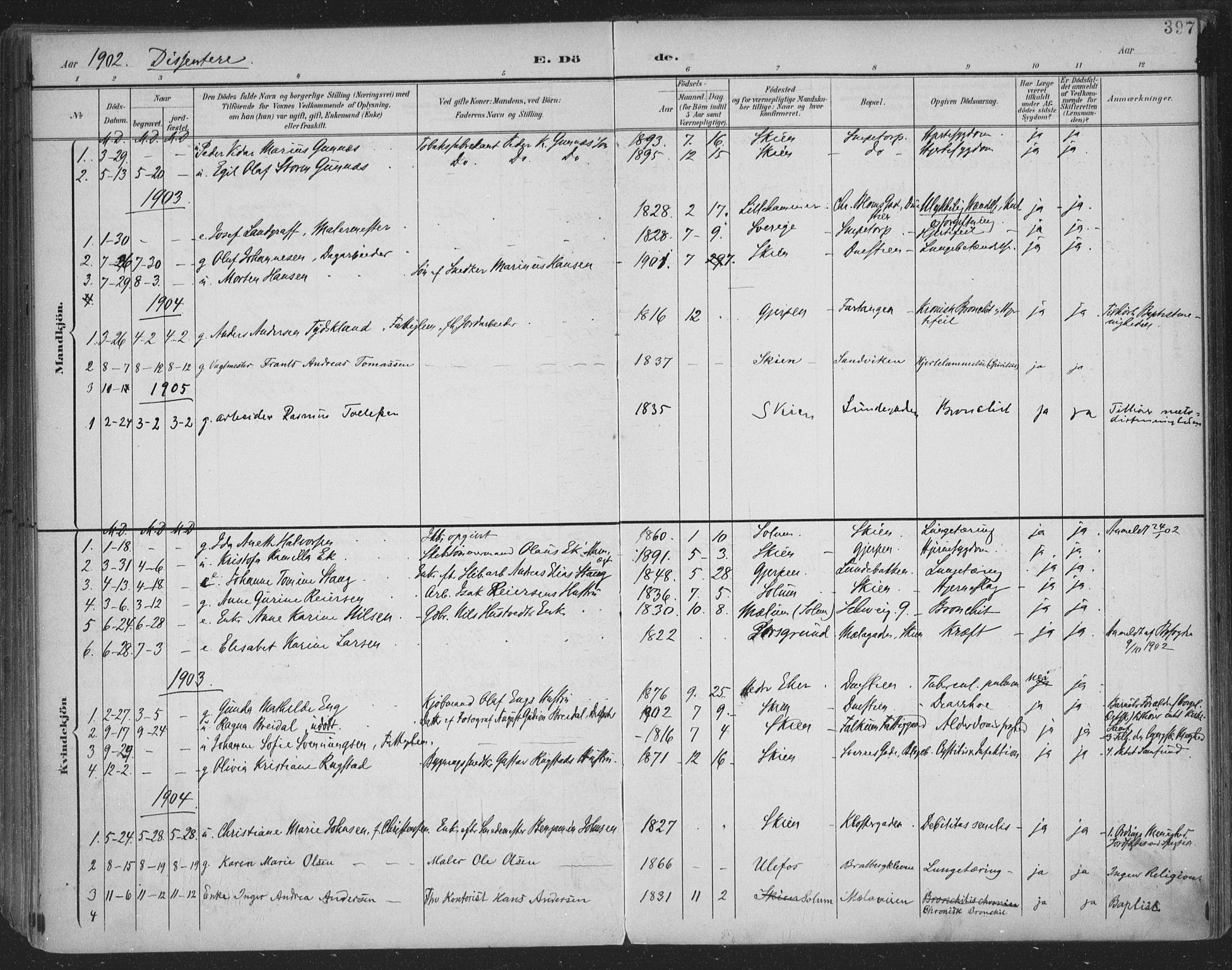 Skien kirkebøker, AV/SAKO-A-302/F/Fa/L0011: Ministerialbok nr. 11, 1900-1907, s. 397