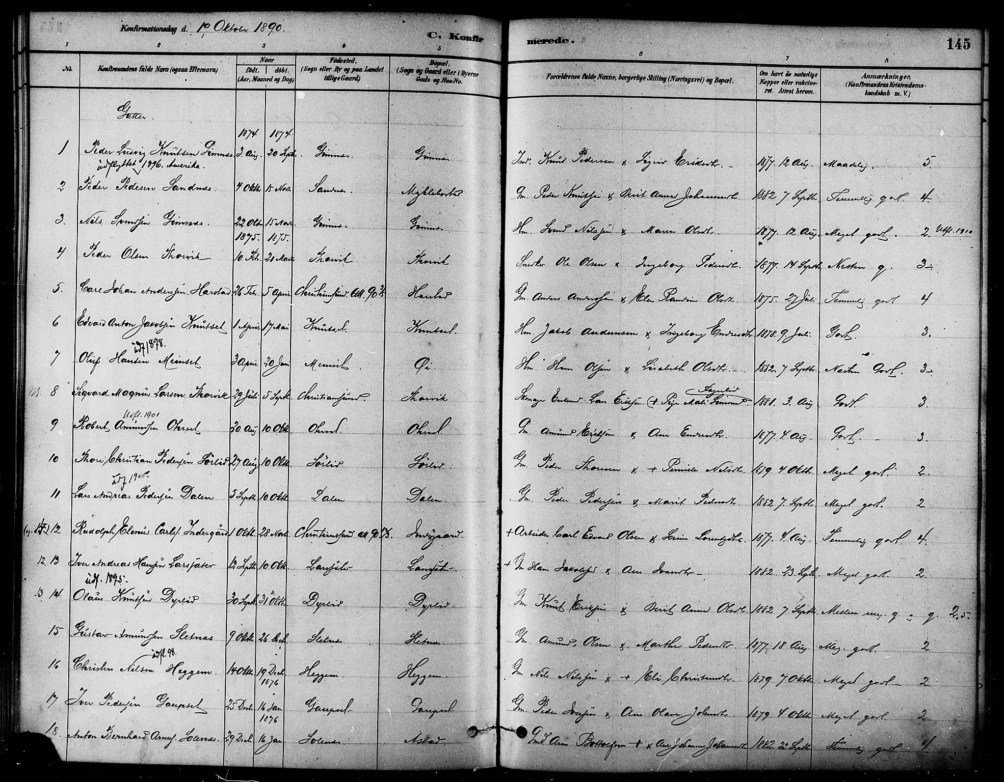 Ministerialprotokoller, klokkerbøker og fødselsregistre - Møre og Romsdal, SAT/A-1454/584/L0967: Ministerialbok nr. 584A07, 1879-1894, s. 145