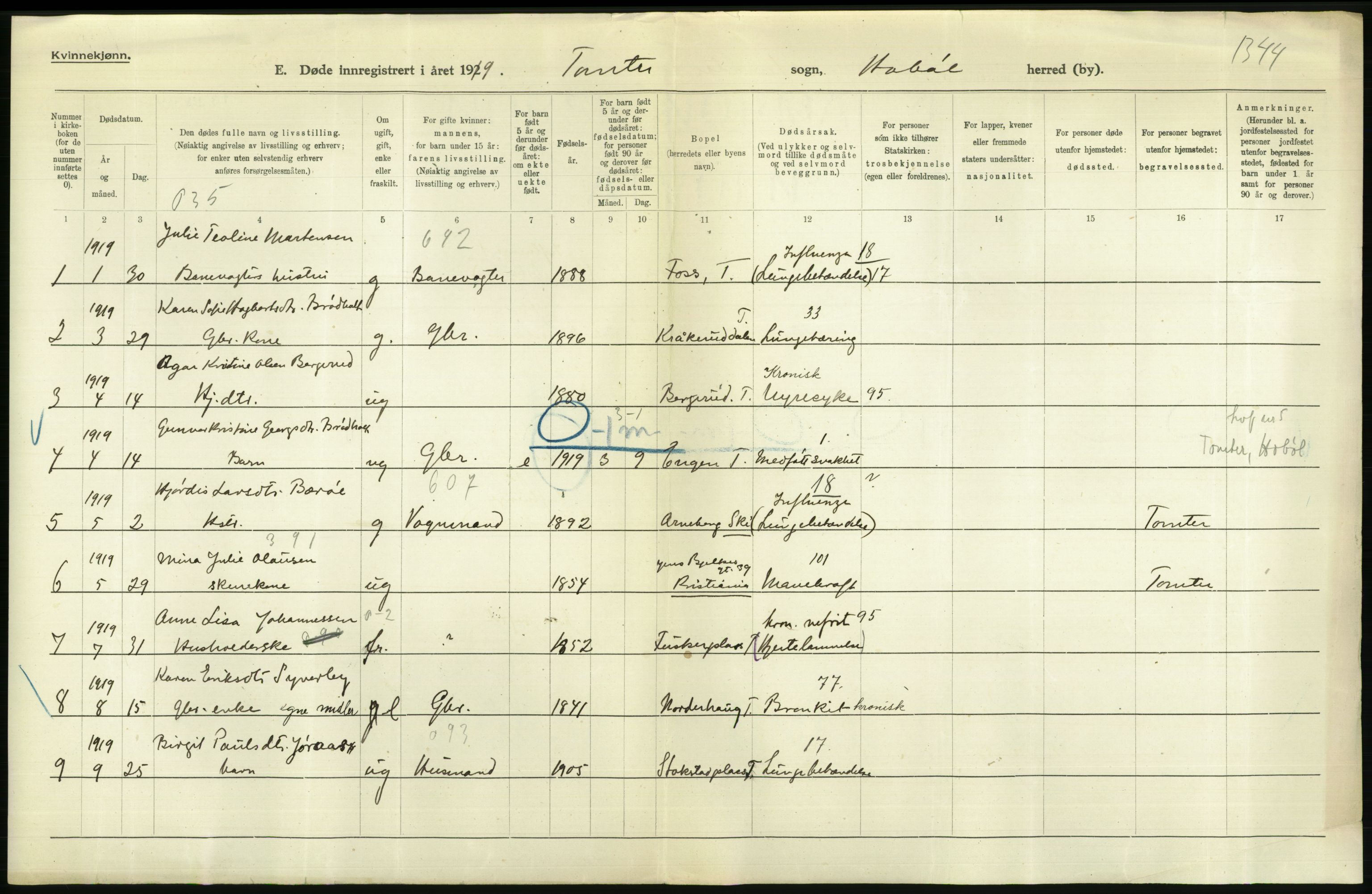 Statistisk sentralbyrå, Sosiodemografiske emner, Befolkning, RA/S-2228/D/Df/Dfb/Dfbi/L0003: Østfold fylke: Døde. Bygder og byer., 1919