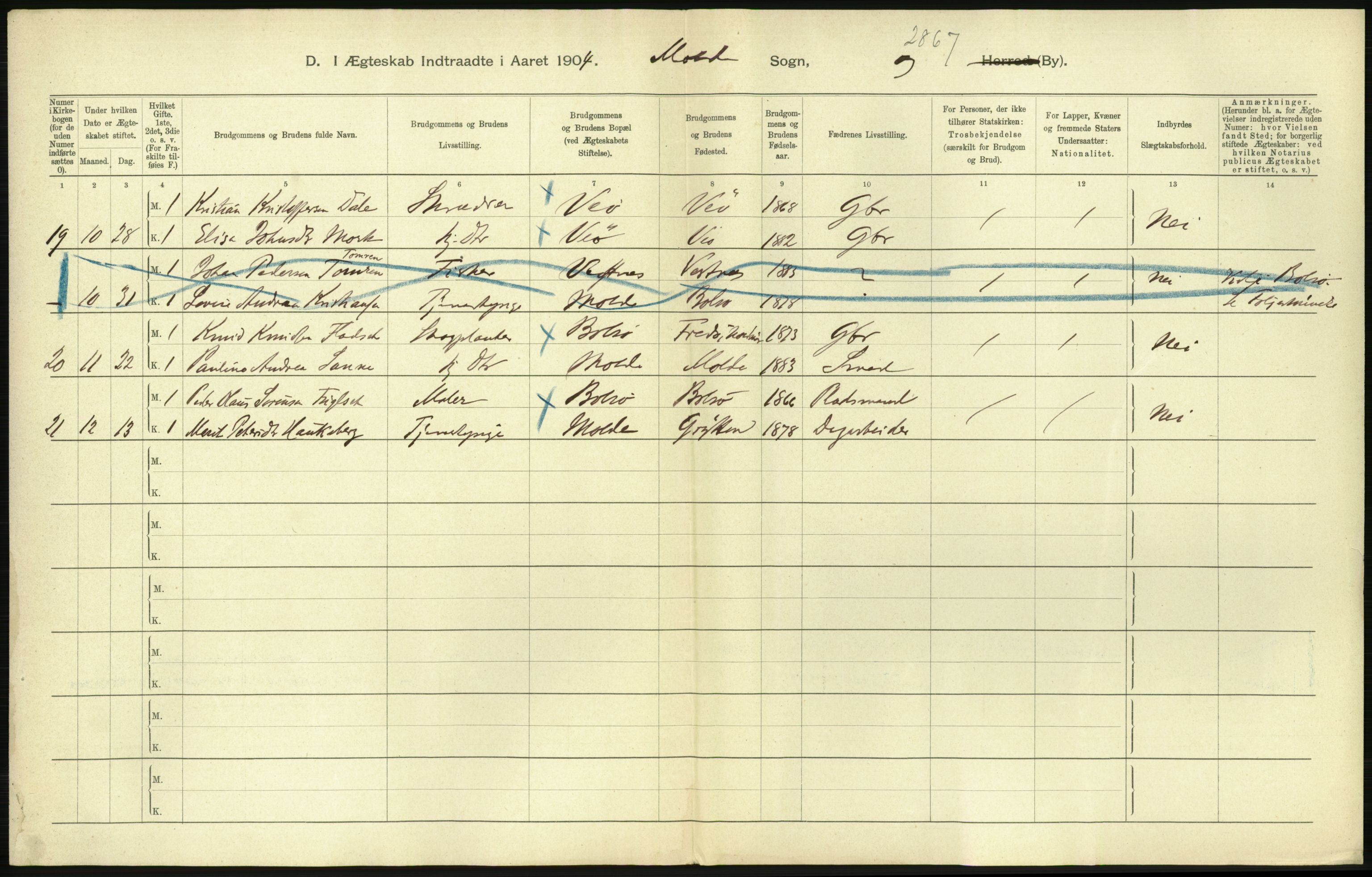 Statistisk sentralbyrå, Sosiodemografiske emner, Befolkning, AV/RA-S-2228/D/Df/Dfa/Dfab/L0016: Romsdals amt: Fødte, gifte, døde., 1904, s. 778