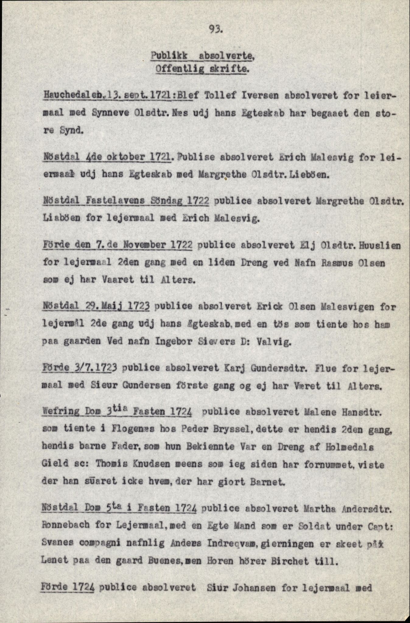 Samling av fulltekstavskrifter, SAB/FULLTEKST/B/14/0006: Førde sokneprestembete, ministerialbok nr. A 1, 1720-1727, s. 95