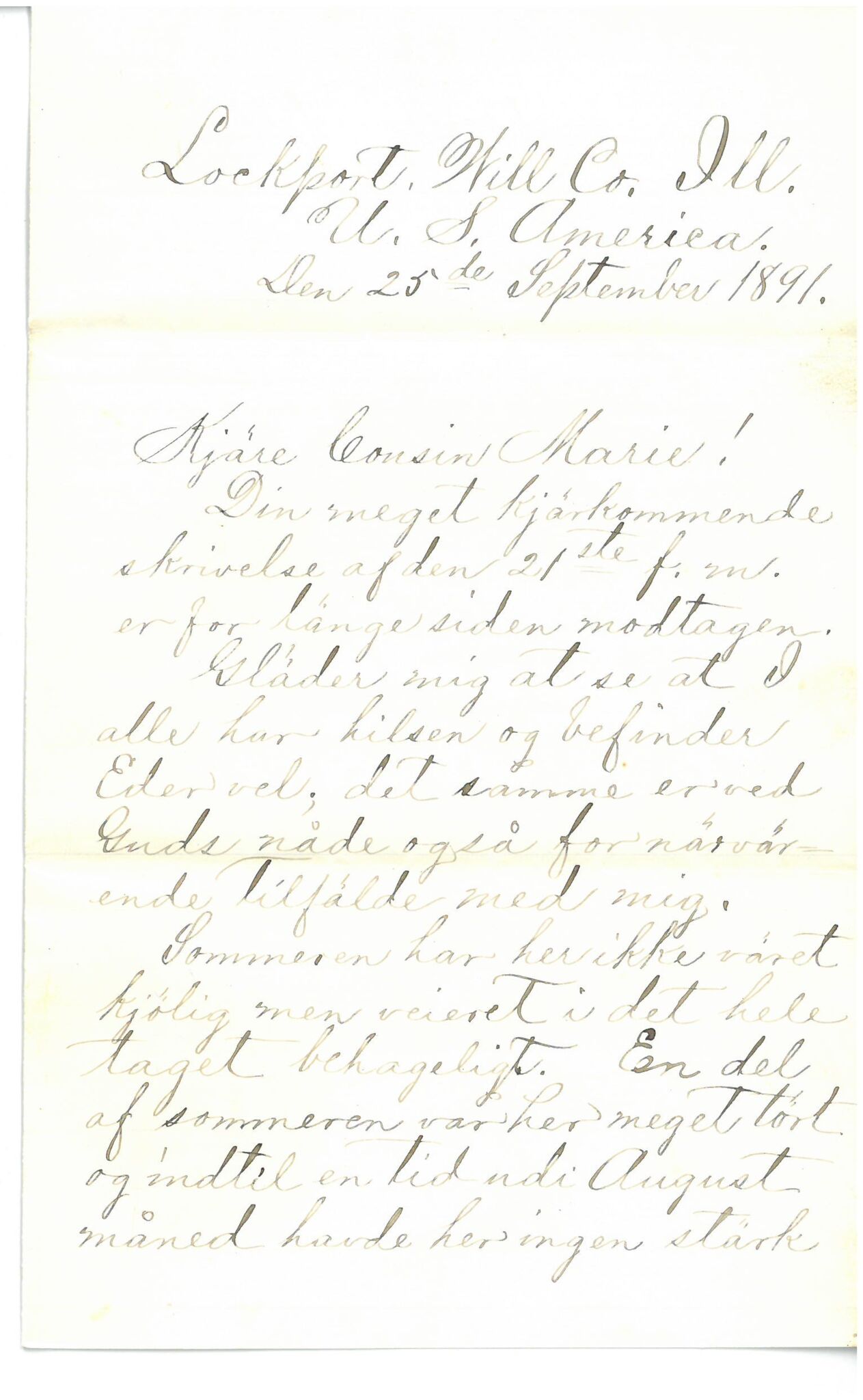 Amerikabrev til/fra Telemark, TEMU/TGM-A-1292/E/L0001/0036: Brev til/fra Norman Hendrum, Marie B. Hägna, Halvor A. Nelson, Abraham Dolva, P. Gulliksen, Knud Evensen, Ole N. Kise, John Klemetsen, Karen Marie Torstensen, Caroline Thompson, Olafia Johanesdatter, Gudrun Drewsen, Isak Nelson, Olaf S. Berdal, Svein Ung  / HD 2938. Ref. nr 4.5, 1891