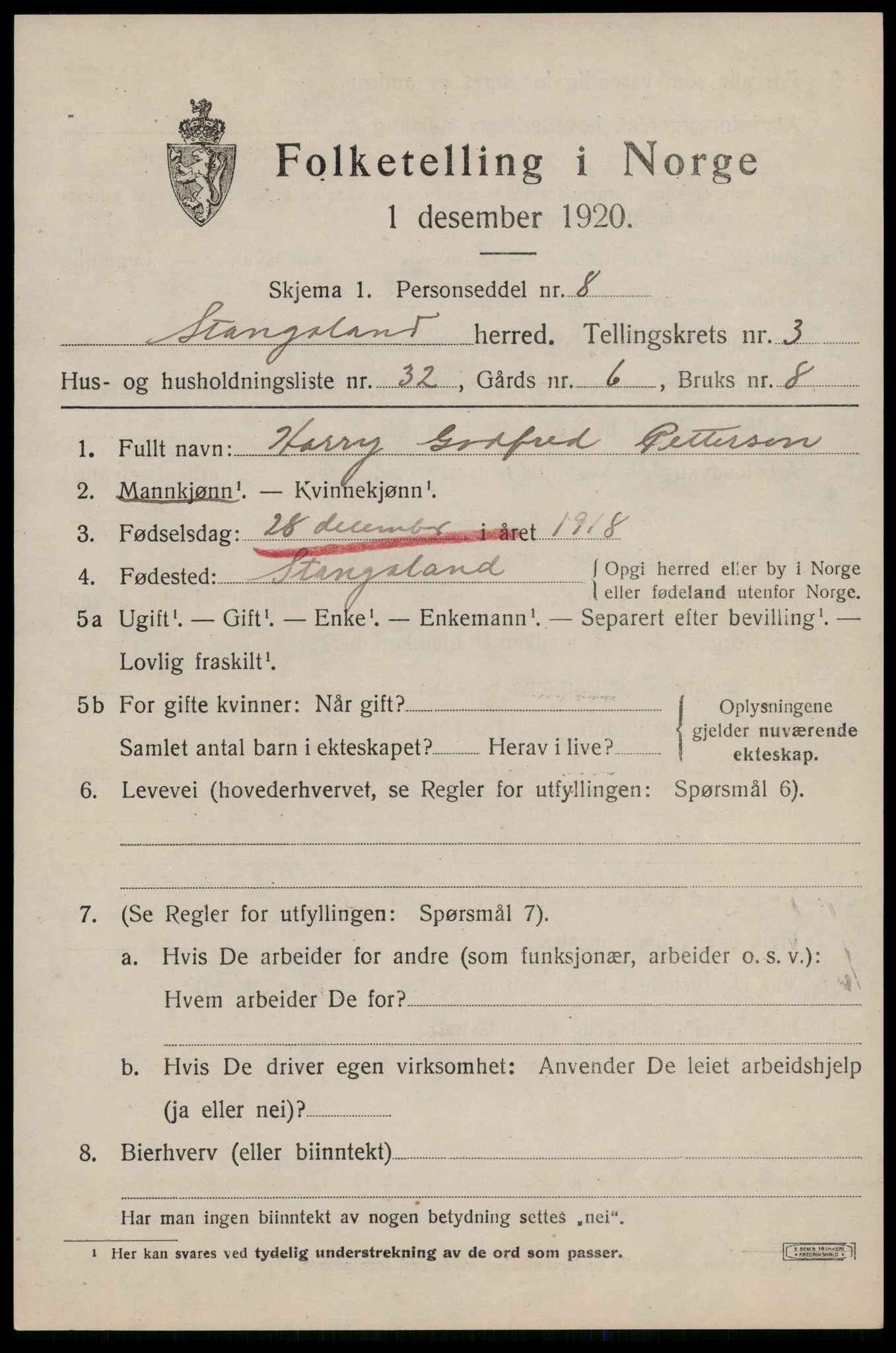SAST, Folketelling 1920 for 1148 Stangaland herred, 1920, s. 2651