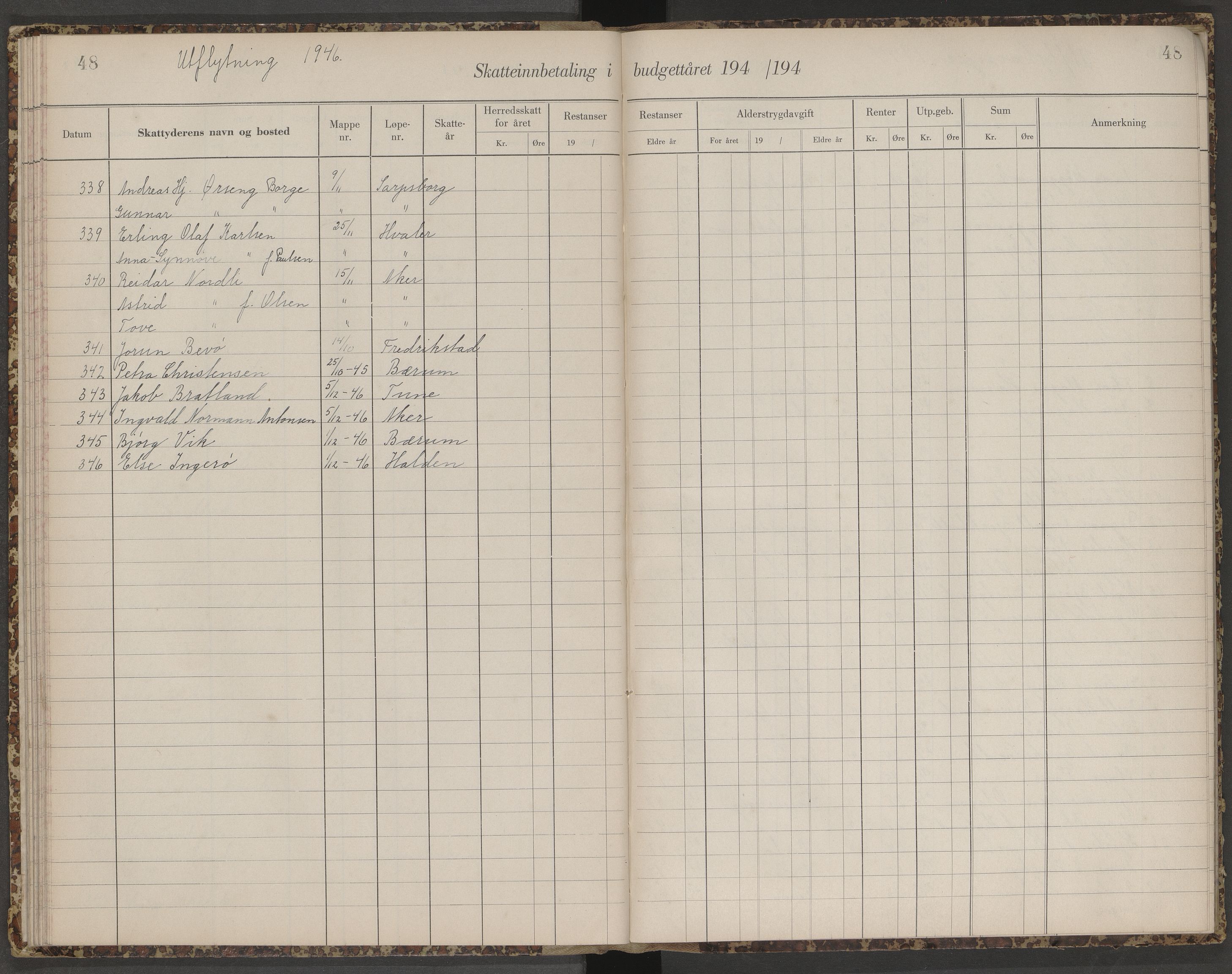 Skjeberg folkeregister, AV/SAO-A-10495/K/Ka/L0003: Fortegnelse over inn- og utflyttede, 1943-1947, s. 48