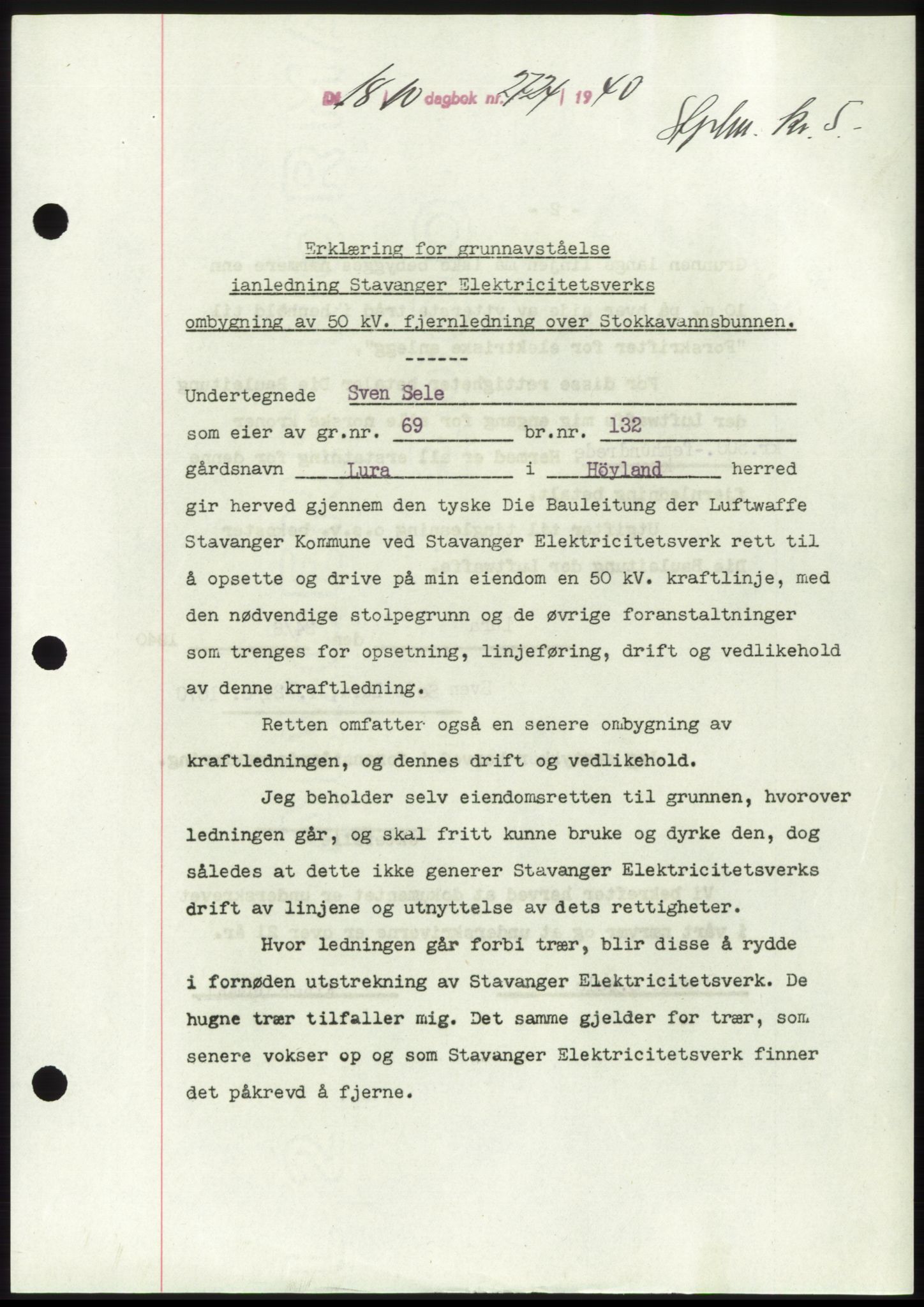 Jæren sorenskriveri, SAST/A-100310/03/G/Gba/L0078: Pantebok, 1940-1940, Dagboknr: 2724/1940