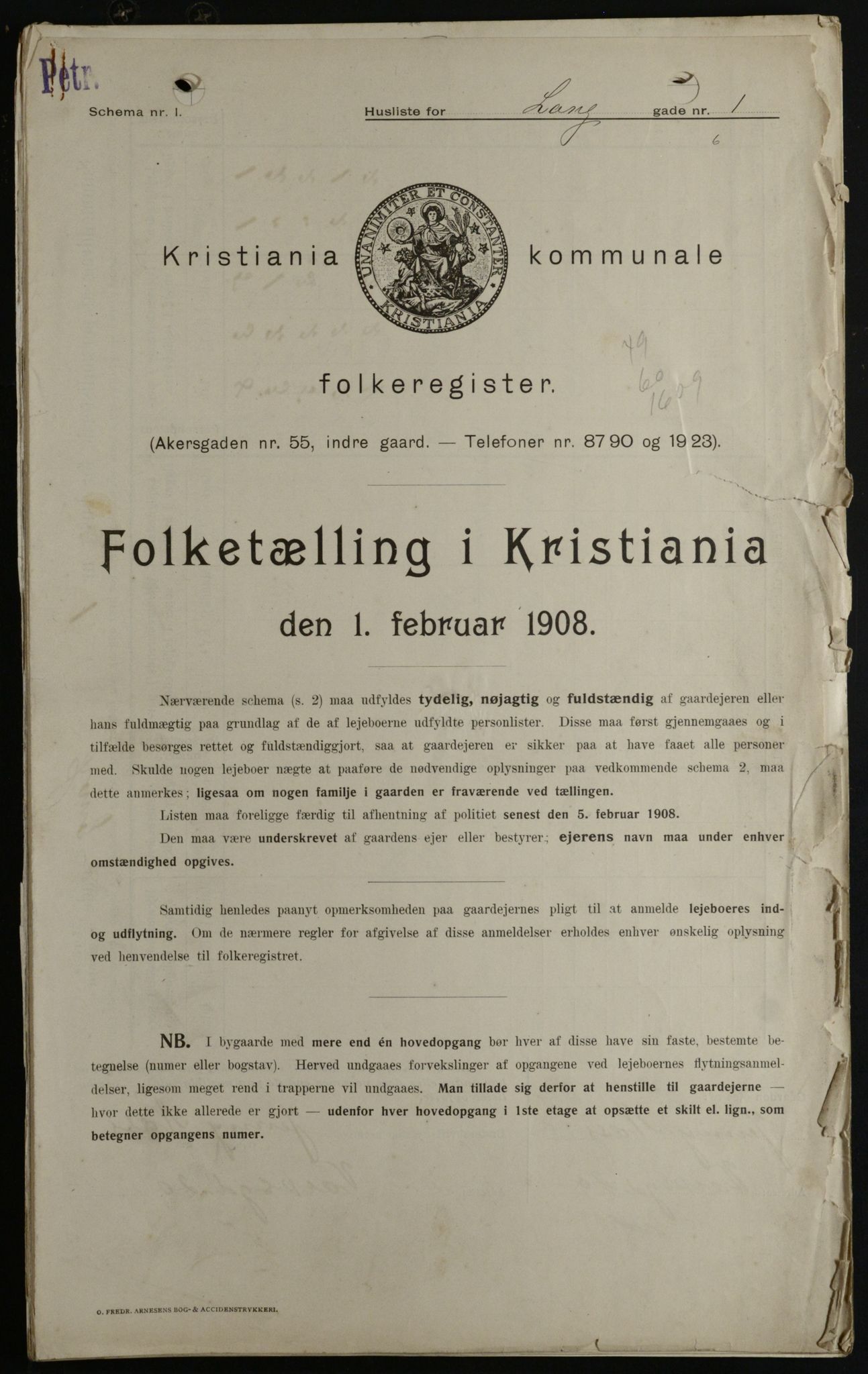 OBA, Kommunal folketelling 1.2.1908 for Kristiania kjøpstad, 1908, s. 50615
