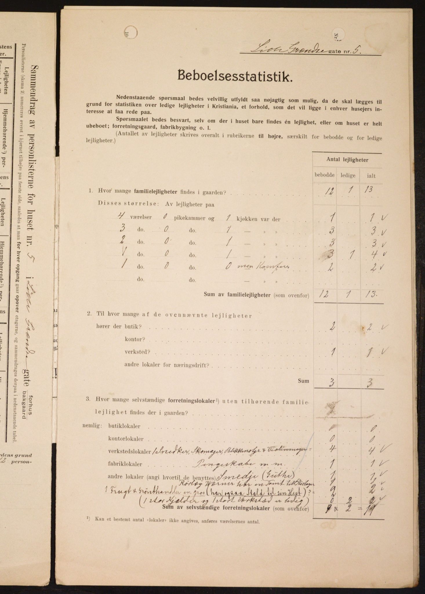 OBA, Kommunal folketelling 1.2.1909 for Kristiania kjøpstad, 1909, s. 52495