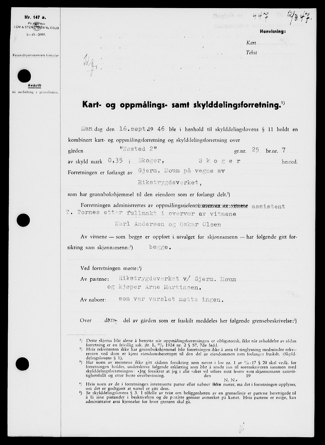 Holmestrand sorenskriveri, SAKO/A-67/G/Ga/Gaa/L0061: Pantebok nr. A-61, 1946-1947, Dagboknr: 447/1947