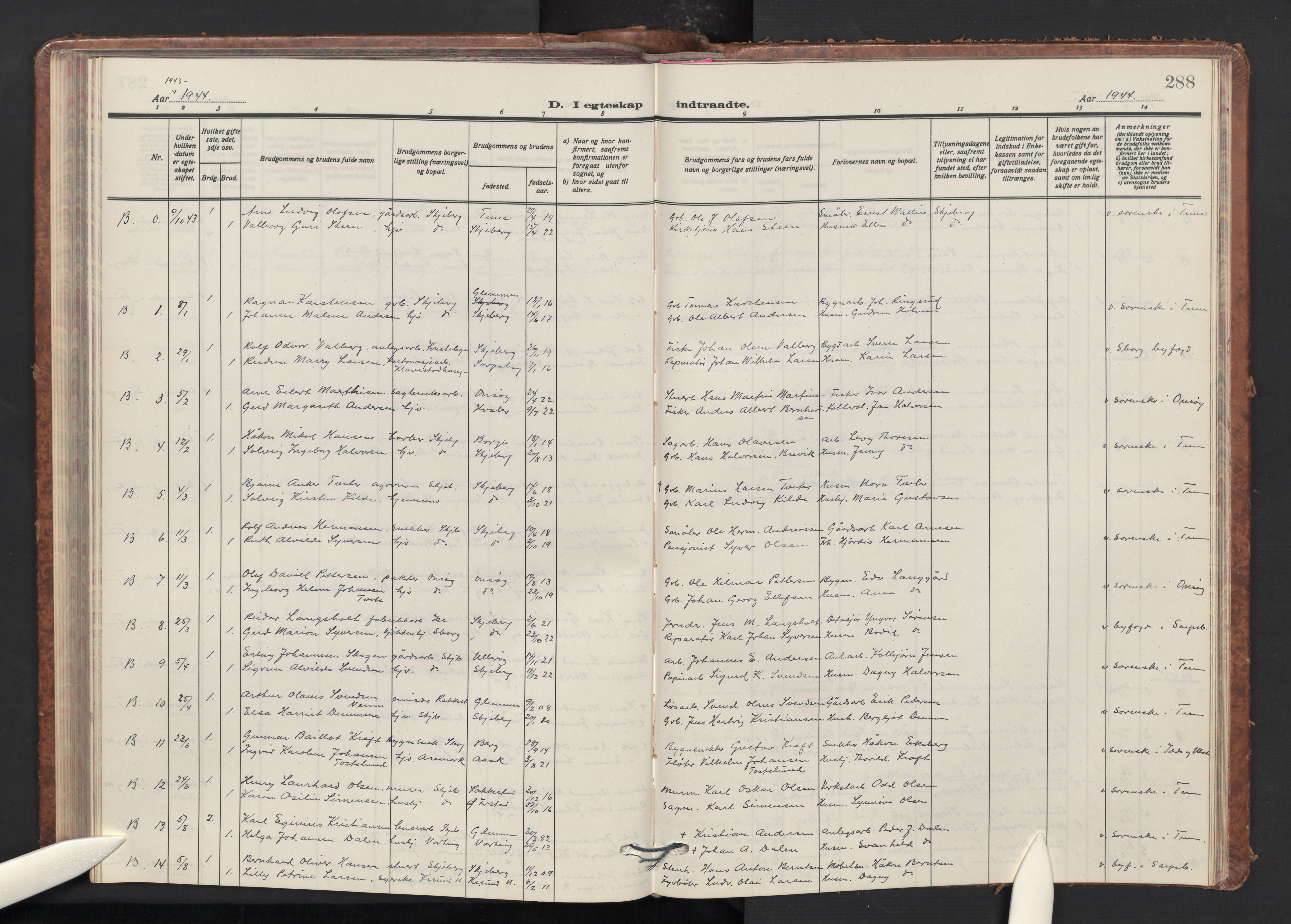 Skjeberg prestekontor Kirkebøker, AV/SAO-A-10923/G/Ga/L0003: Klokkerbok nr. I 3, 1922-1971, s. 288