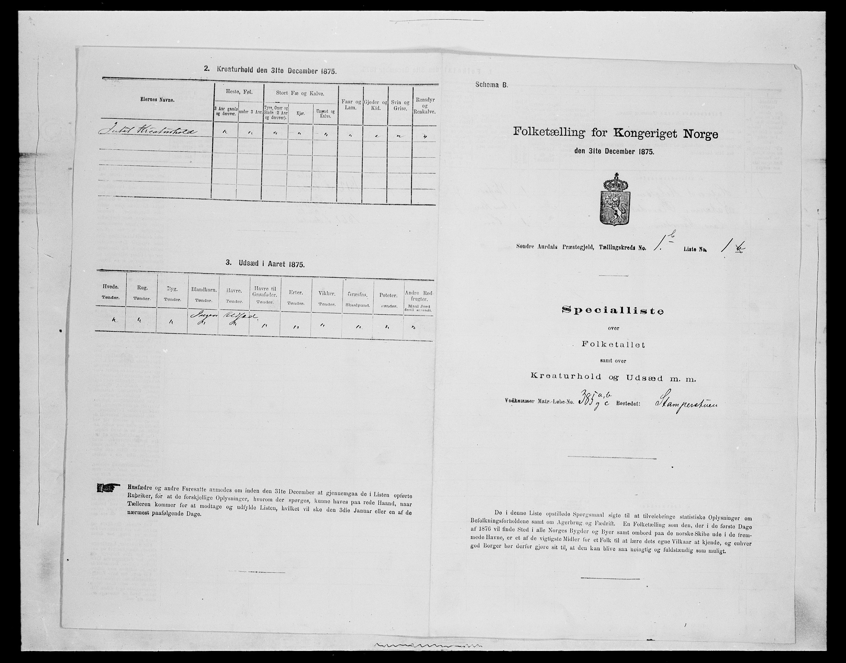 SAH, Folketelling 1875 for 0540P Sør-Aurdal prestegjeld, 1875, s. 306