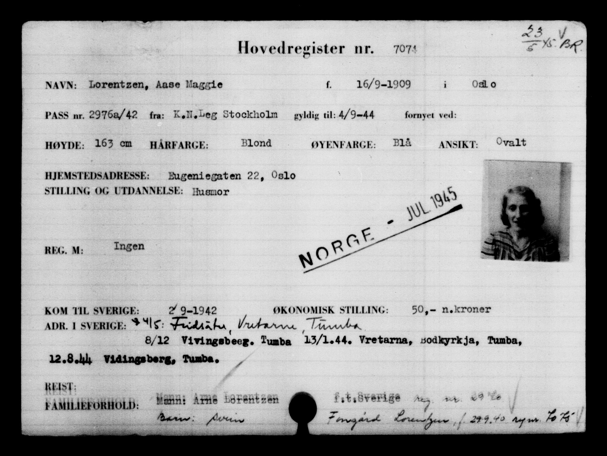 Utenriksstasjonene, Legasjonen i Stockholm, Flyktningkontoret, AV/RA-S-6753/V/Va/L0005: Kjesäterkartoteket, flyktninger med registreringsnr. 6600-9417, 1940-1945, s. 571